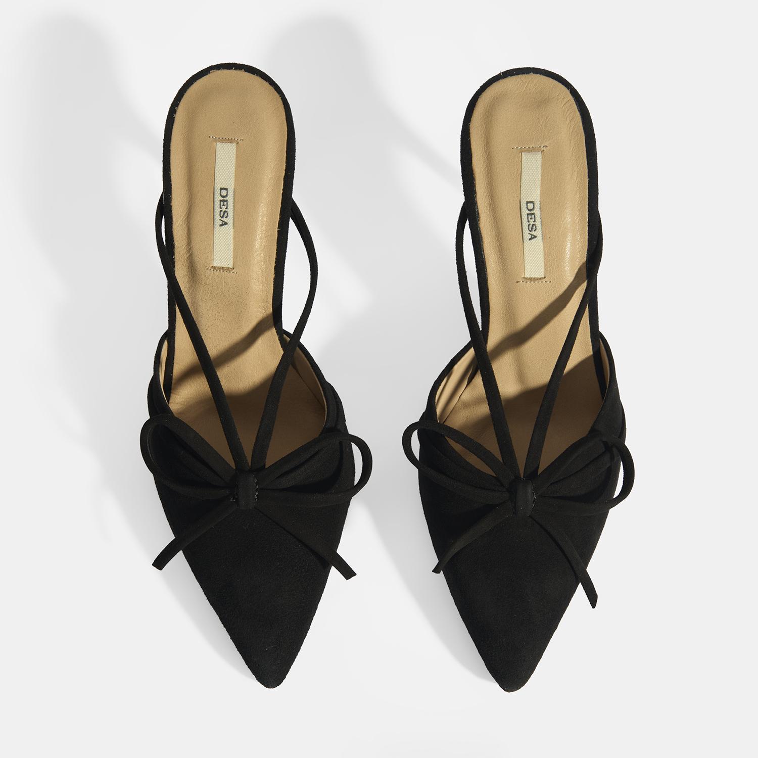 Siyah Kadın Fiyonk Detaylı Süet Topuklu Abiye Ayakkabı