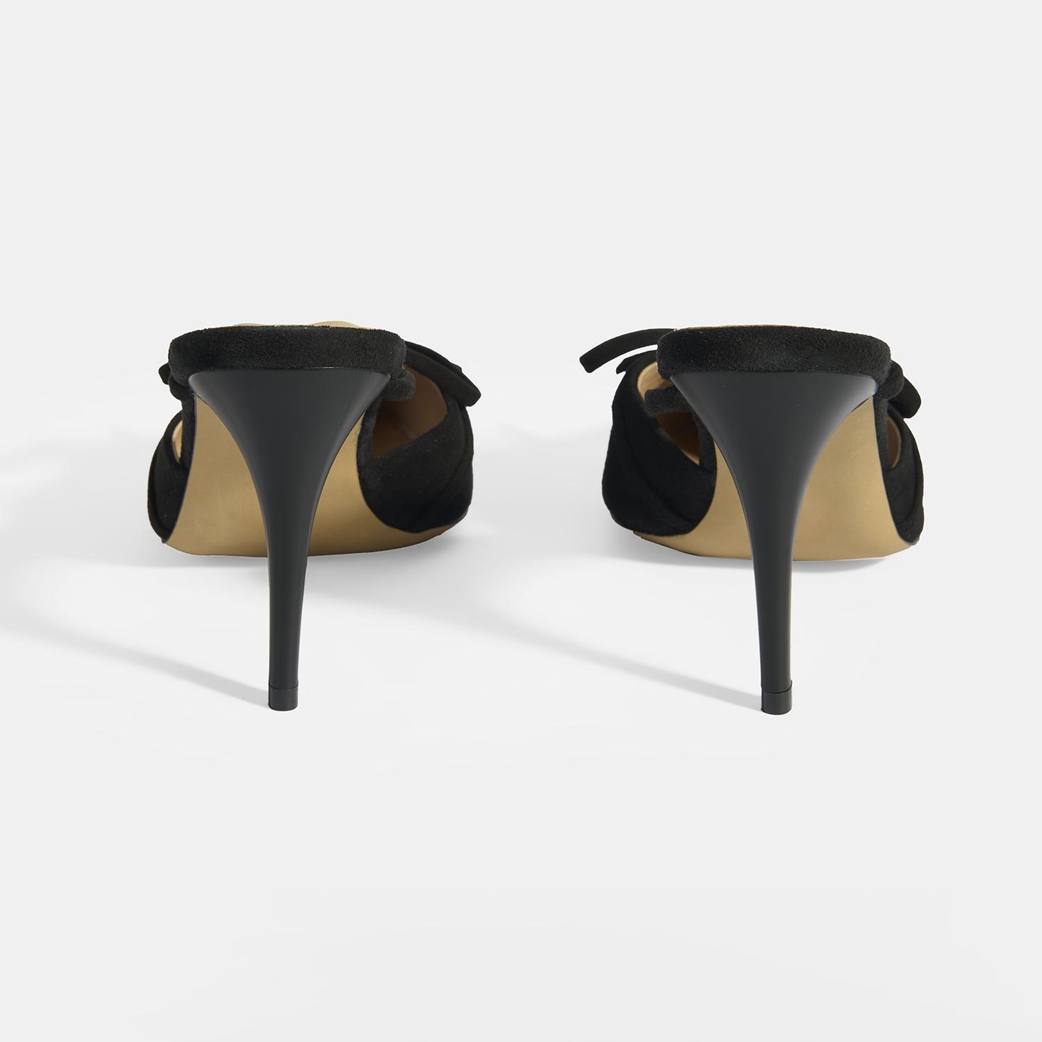 Siyah Kadın Fiyonk Detaylı Süet Topuklu Abiye Ayakkabı