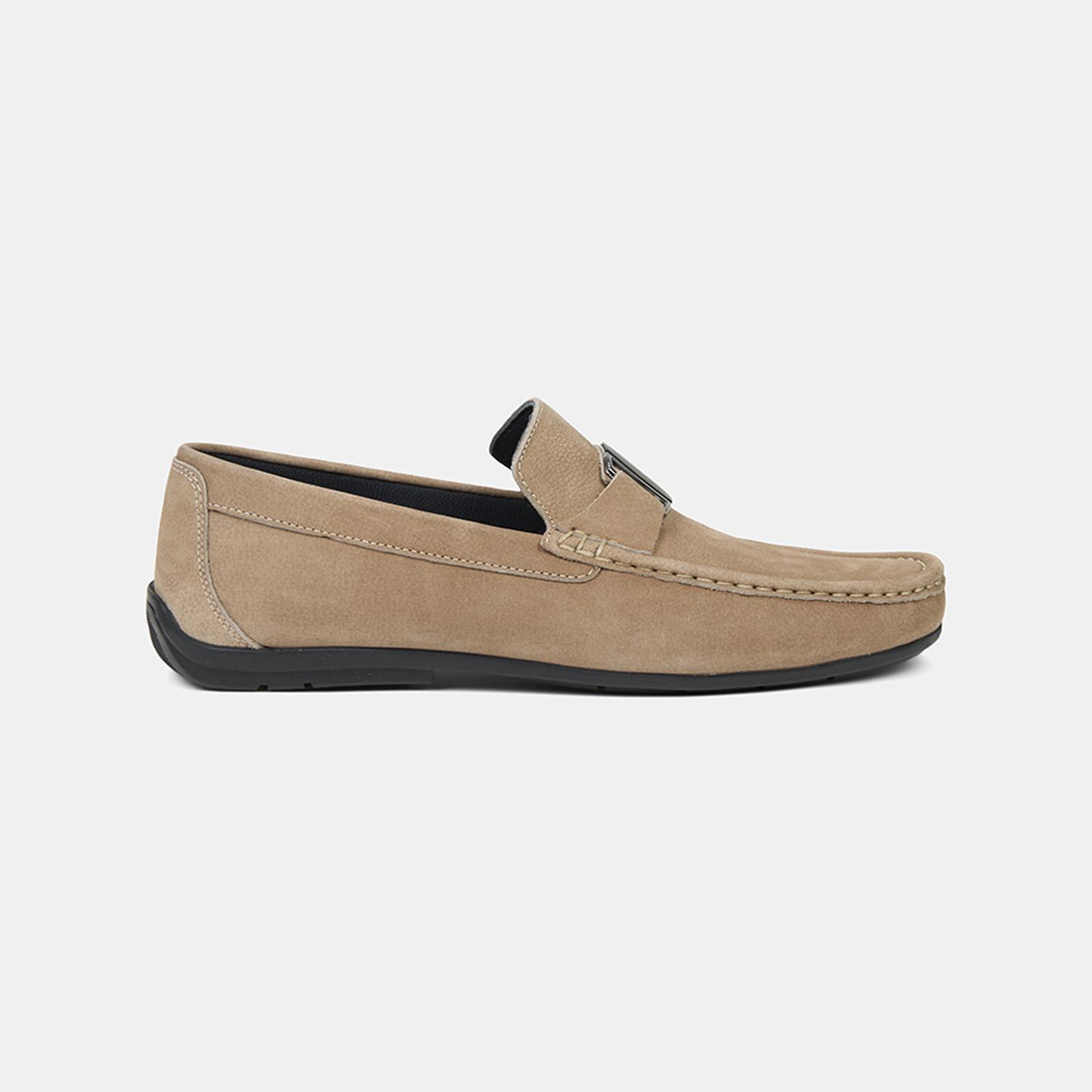 Erkek Vizon Metal Aksesuarlı Nubuk Deri Loafer