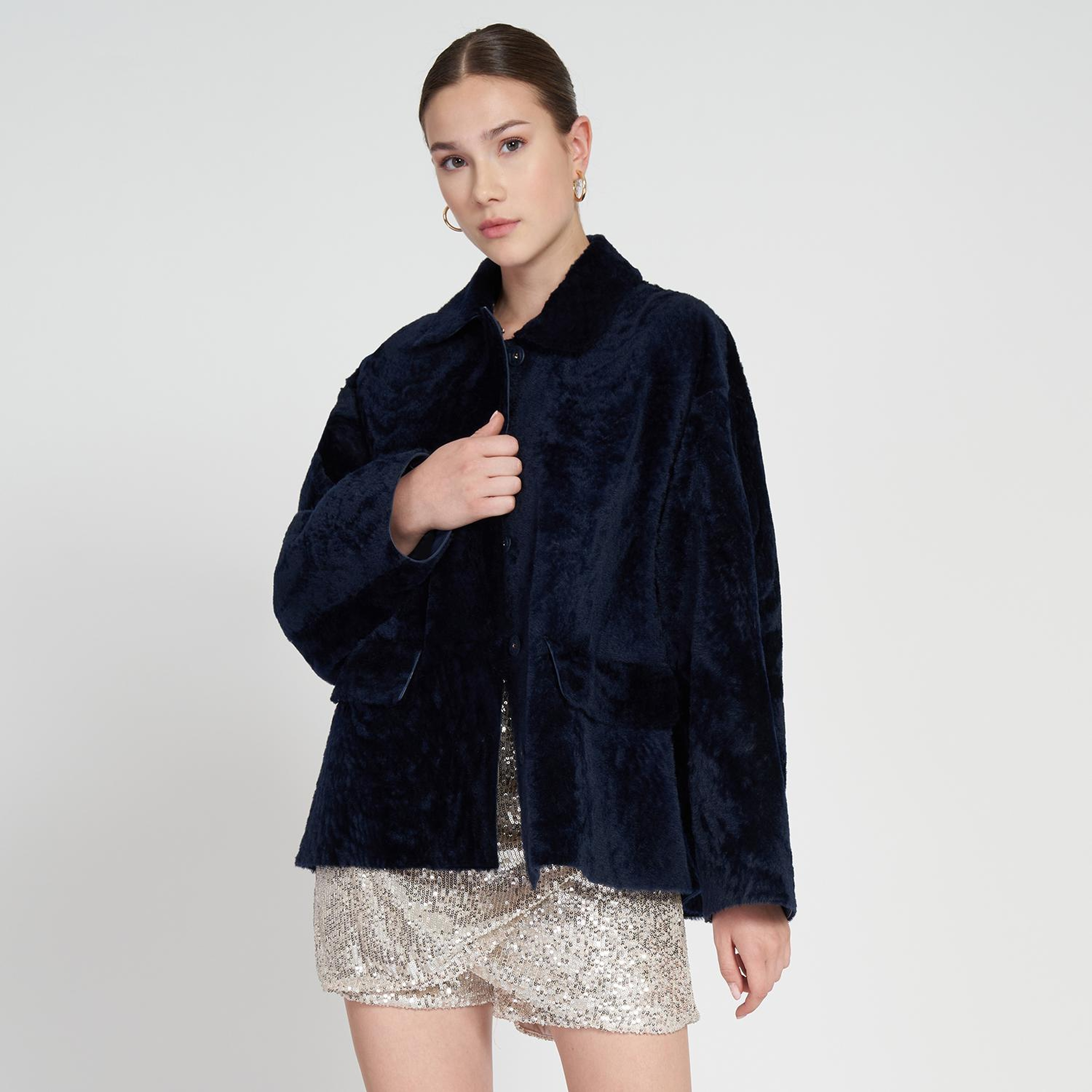 Sarah Mavi Kadın Kürk Kaban