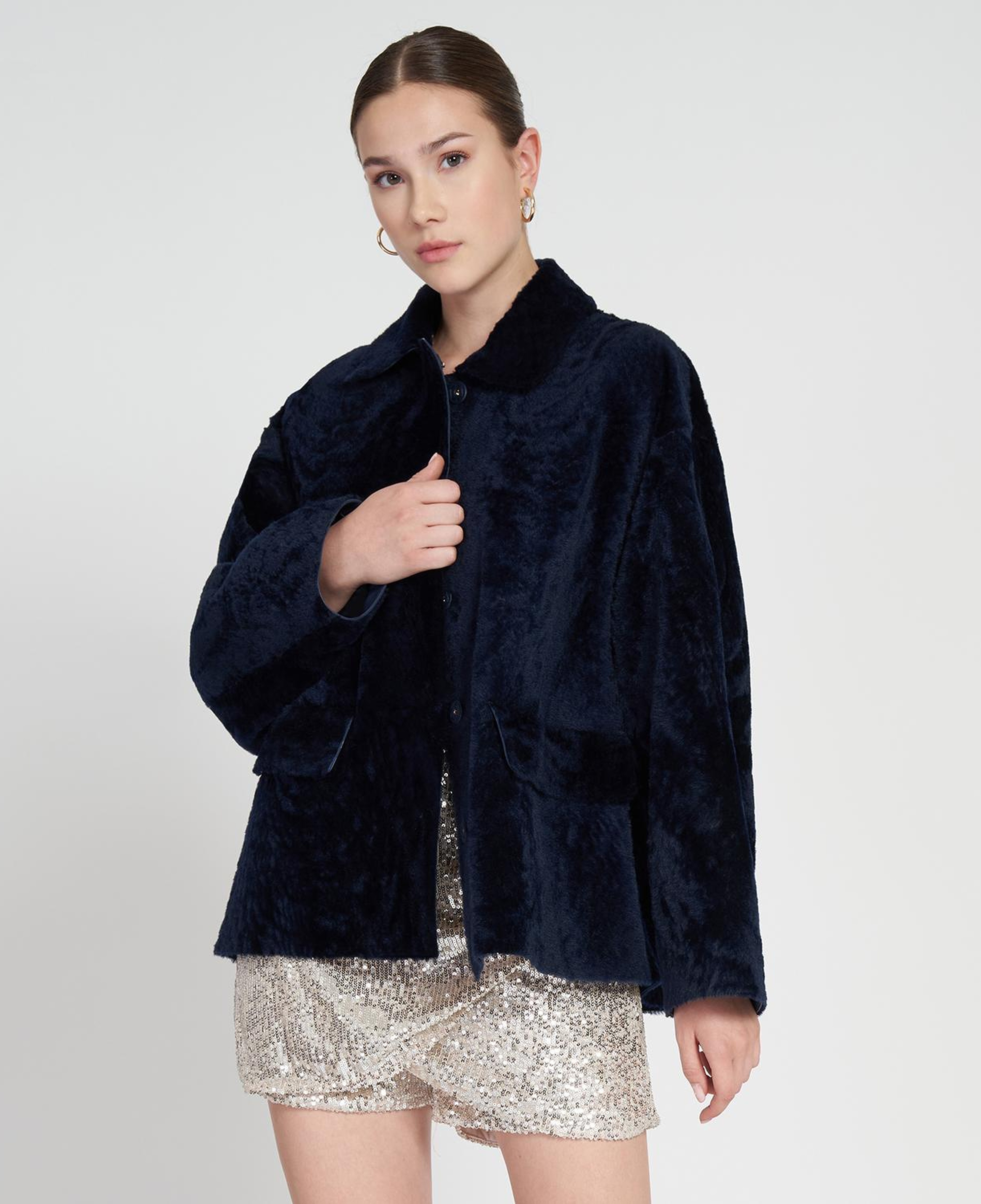 Sarah Mavi Kadın Kürk Kaban