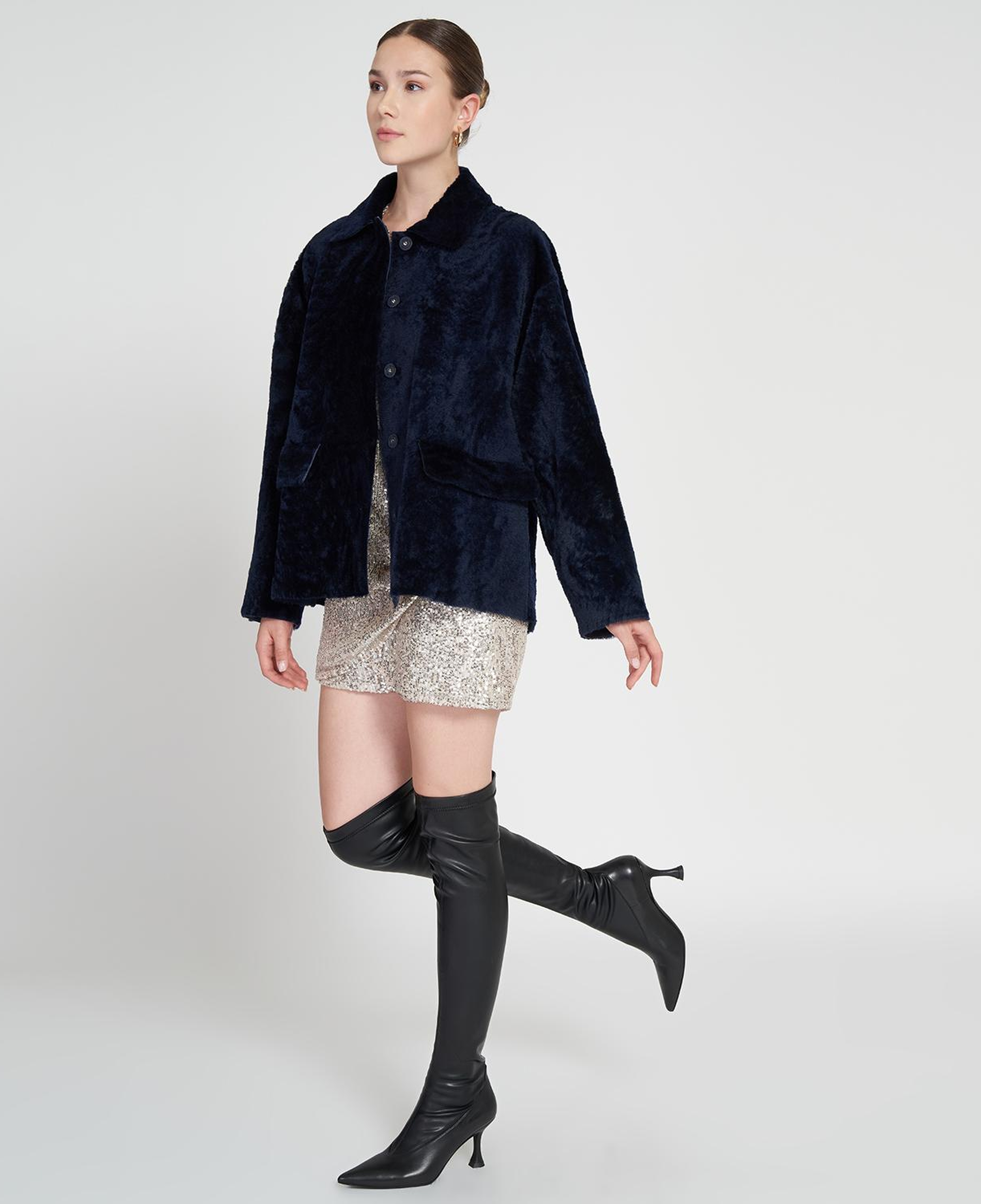 Sarah Mavi Kadın Kürk Kaban