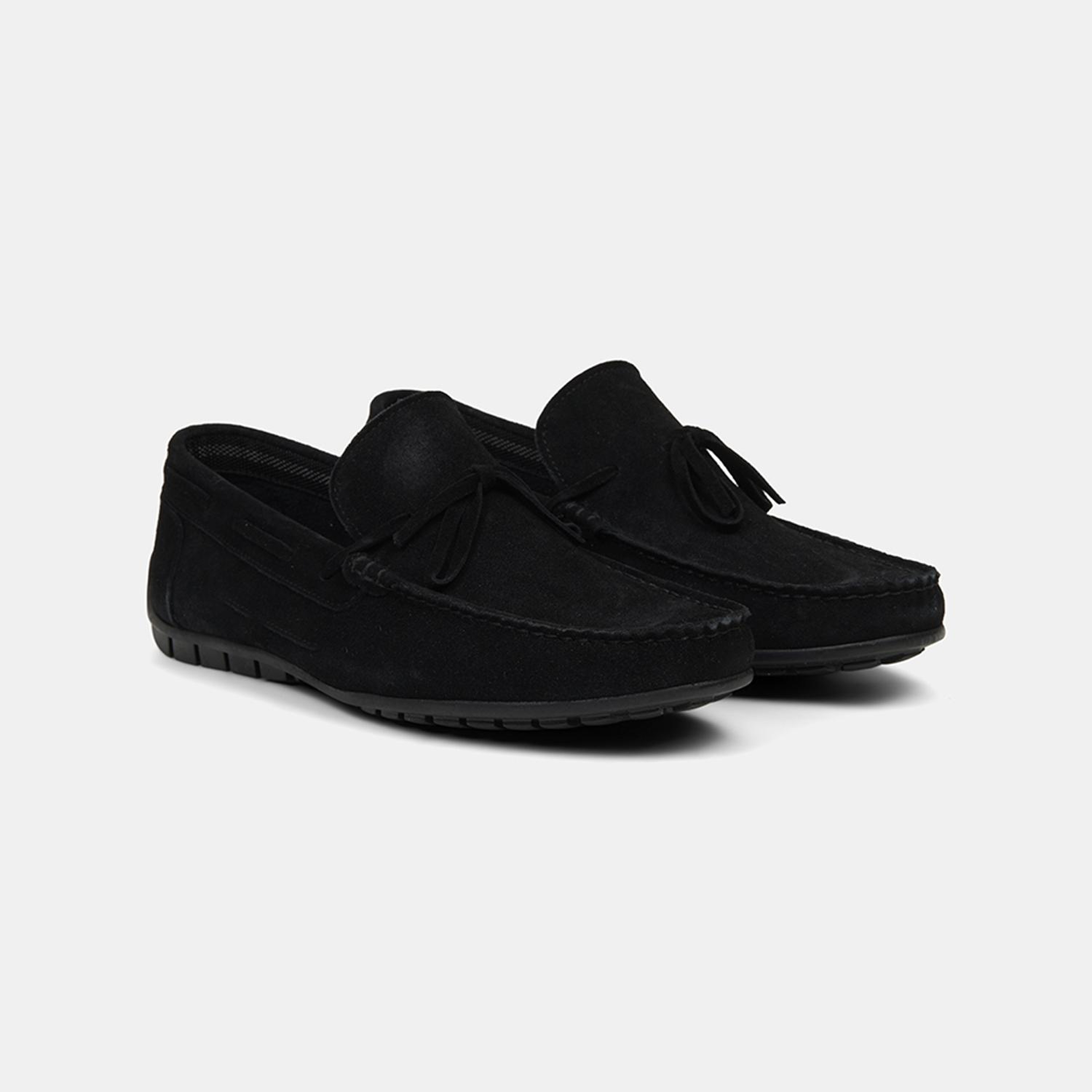 Erkek Siyah Bağcık Detaylı Süet Loafer
