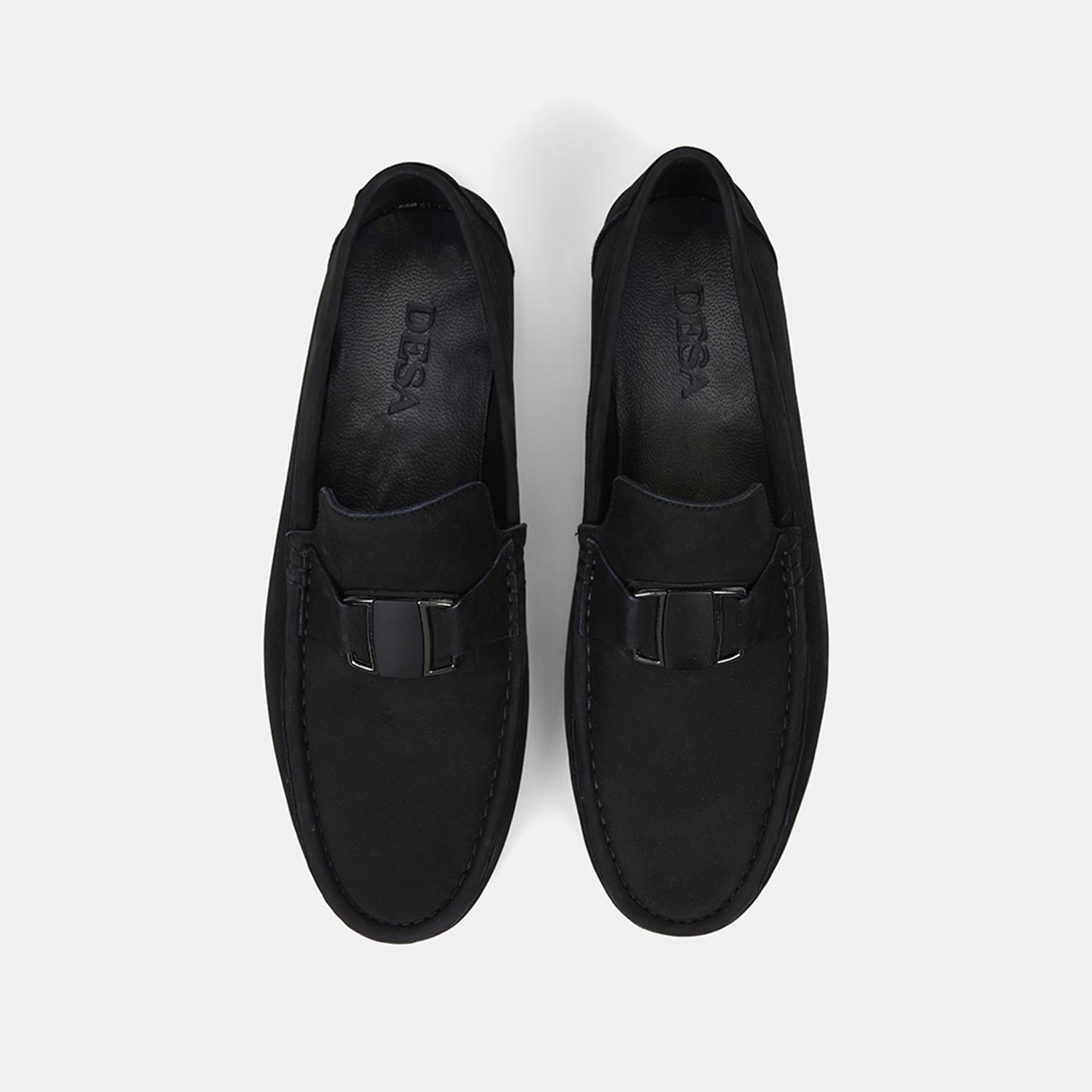 Erkek Siyah Metal Aksesuarlı Nubuk Deri Loafer