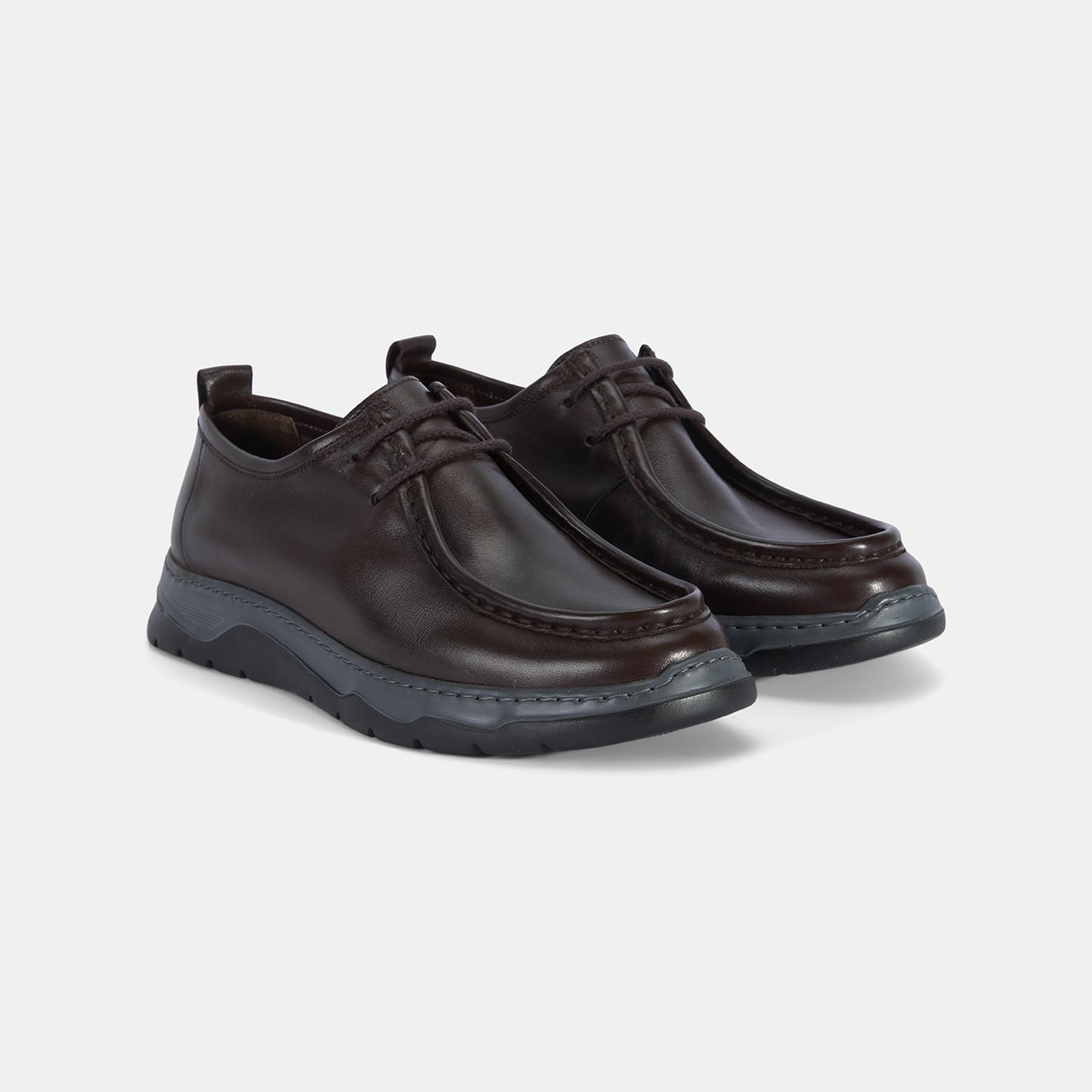 Erkek Kahve Bağcıklı Kalın Tabanlı Deri Günlük Ayakkabı