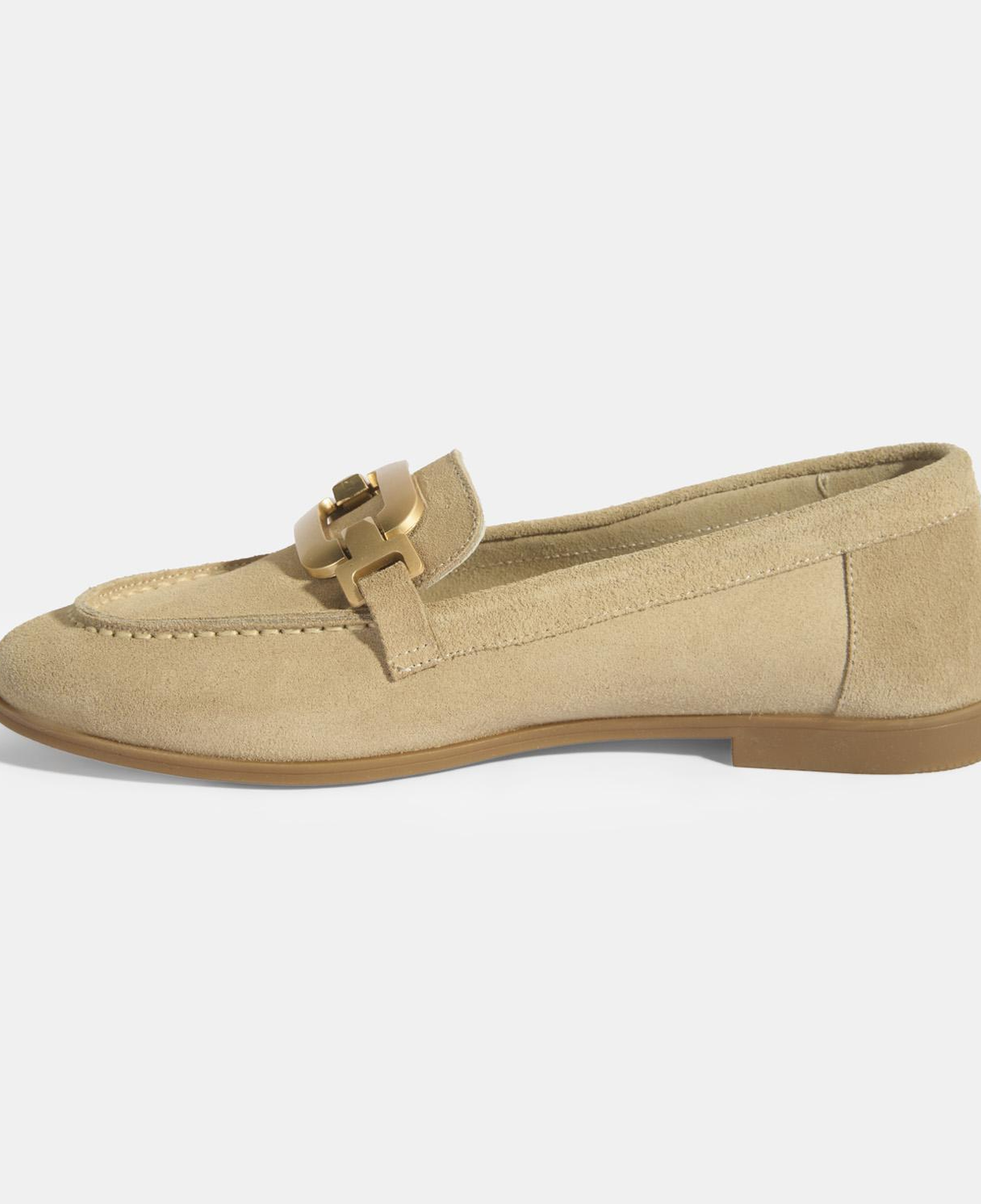 Kadın Krem Metal Aksesuarlı Süet Loafer