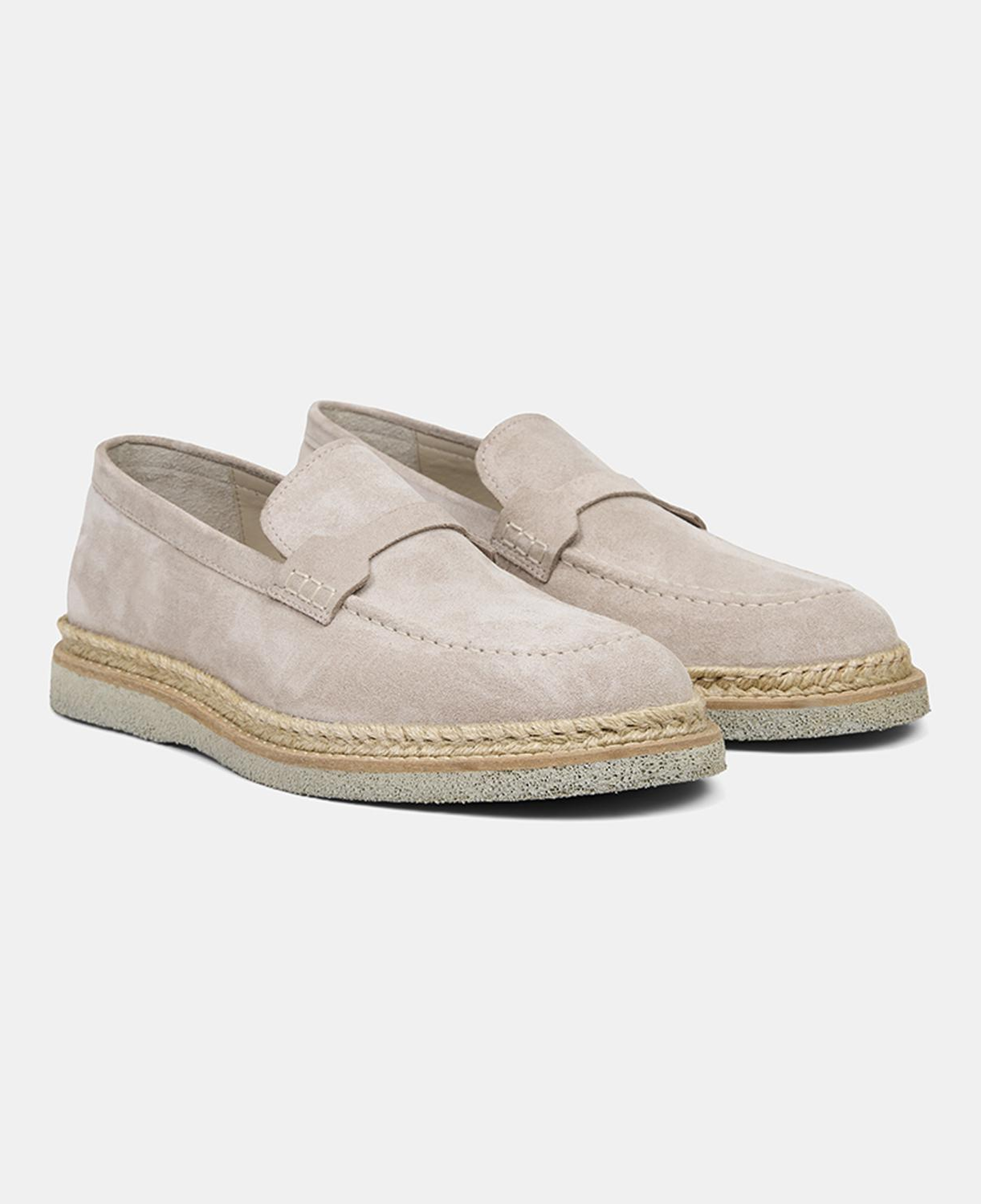 Erkek Bej Hasır Detaylı Süet Deri Loafer