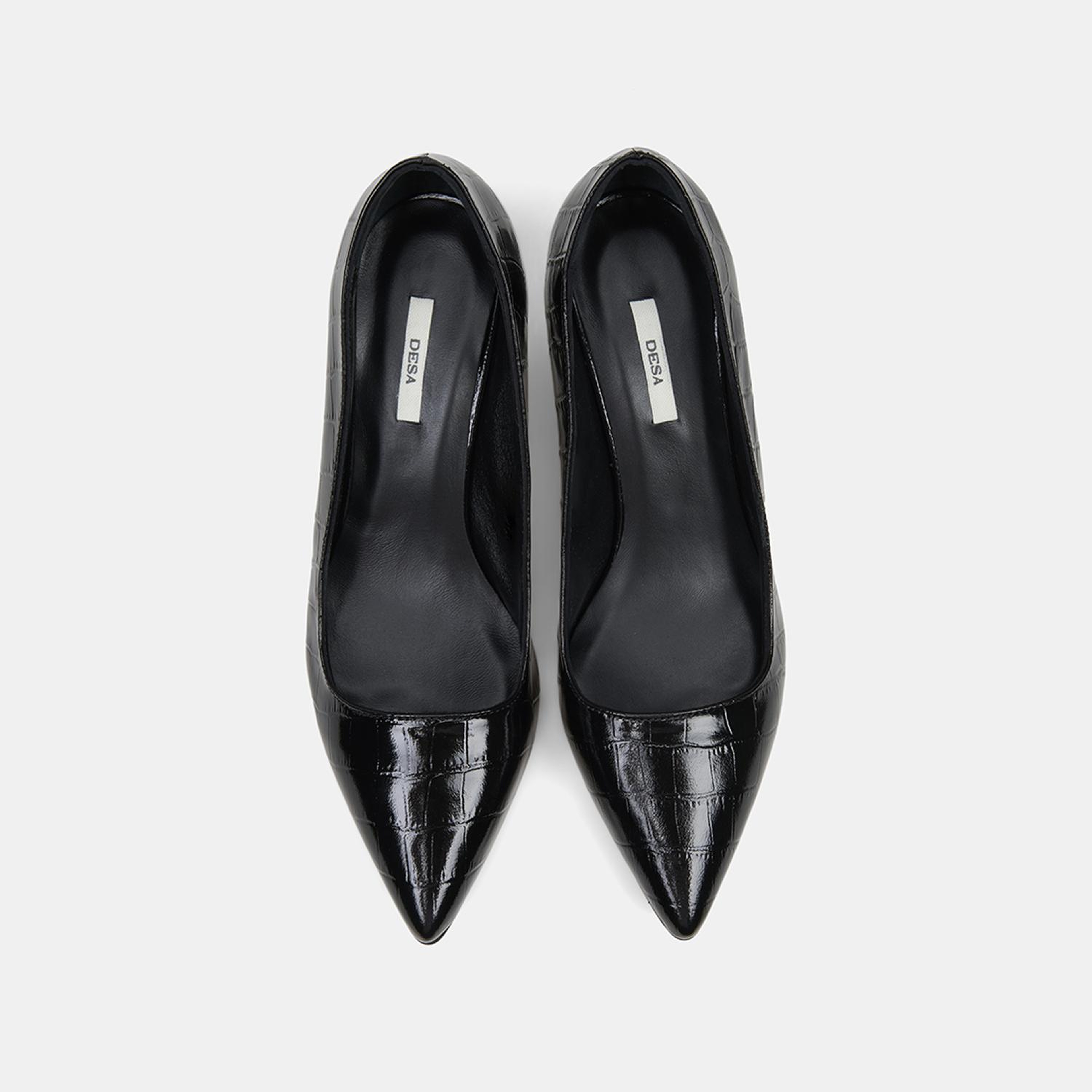 Kadın Siyah Kroko Baskılı Sivri Burunlu Deri Stiletto