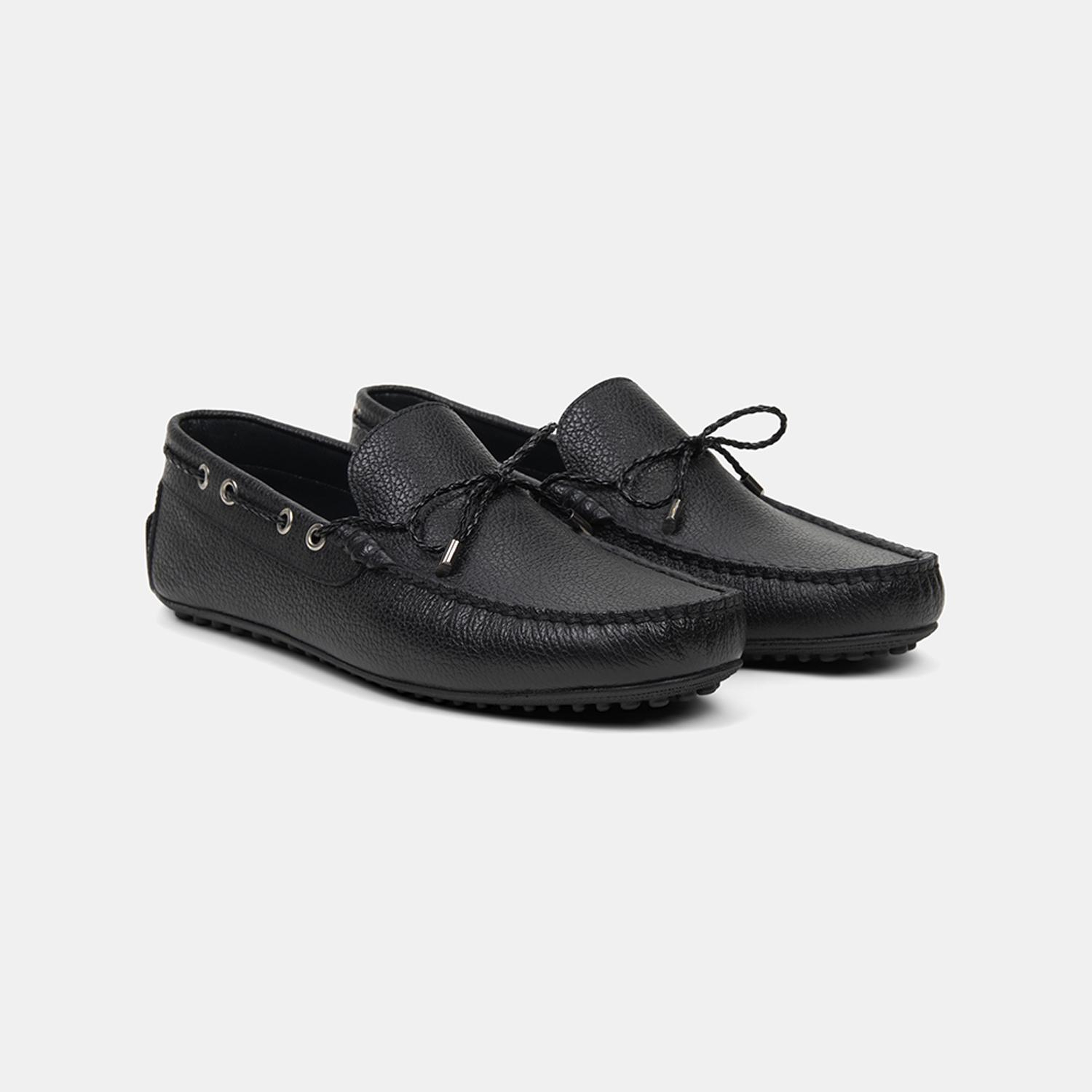 Erkek Siyah Zımba Detaylı İpli Deri Loafer