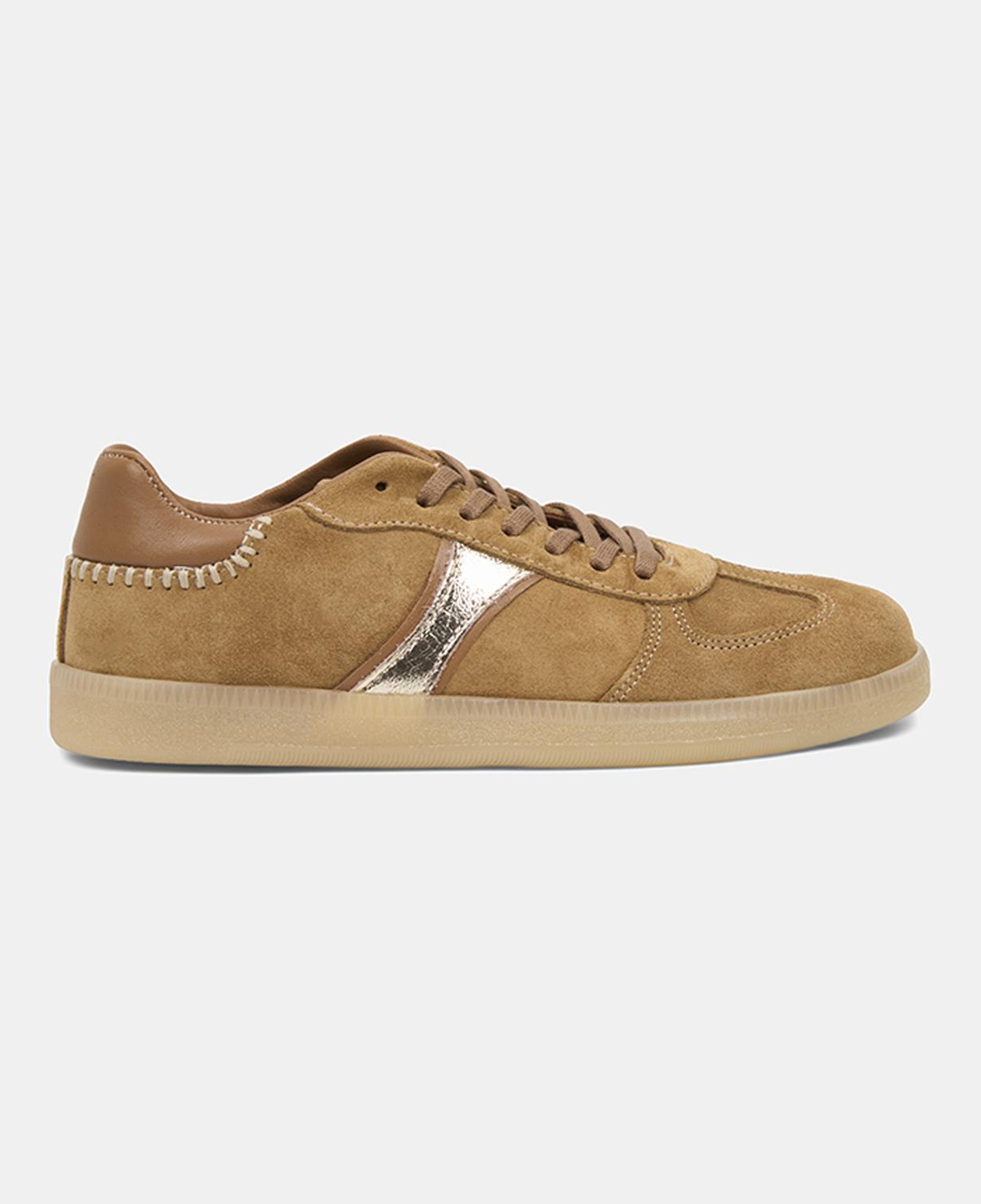 Kadın Camel Bağcıklı Metalik Şerit Detaylı Süet Sneaker