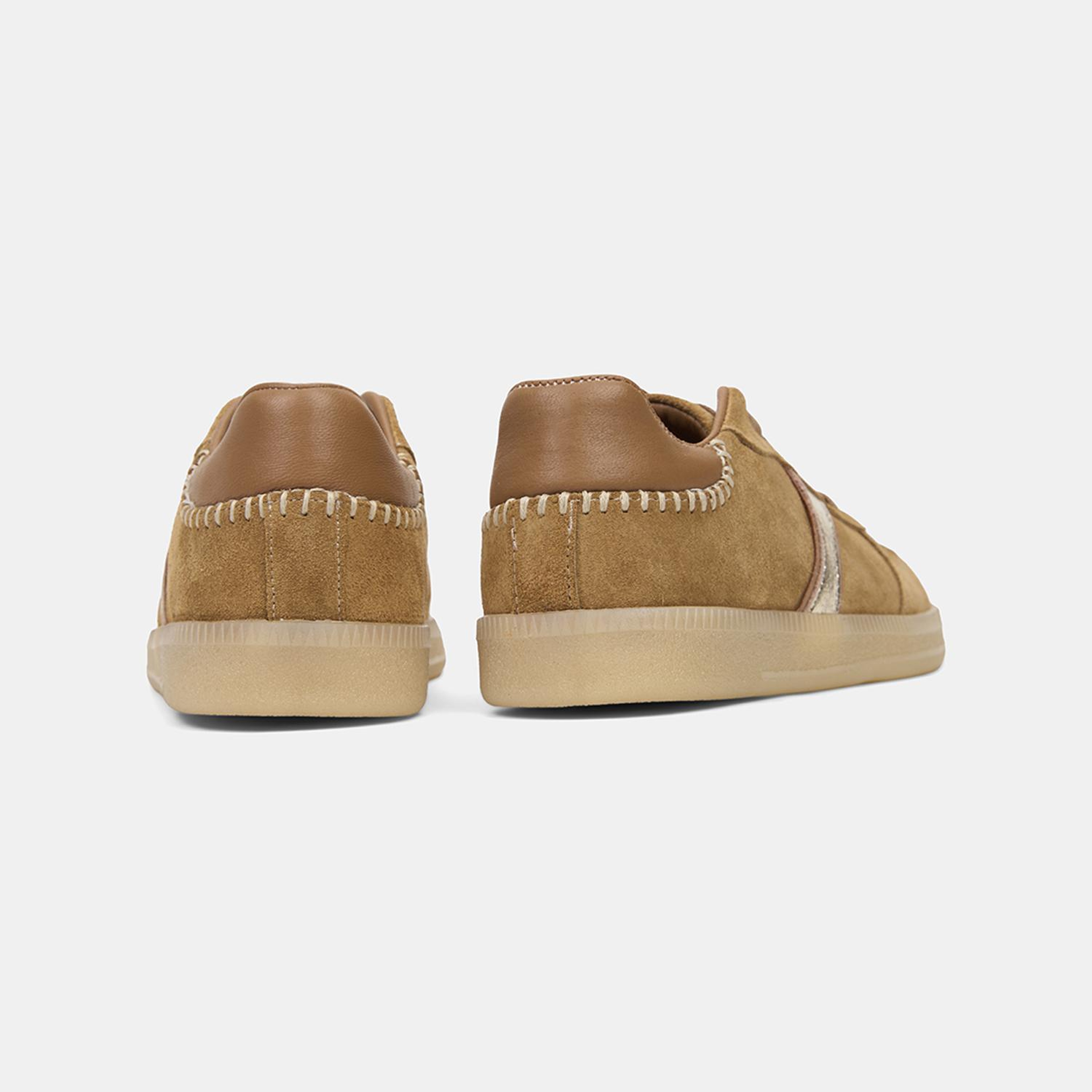 Kadın Camel Bağcıklı Metalik Şerit Detaylı Süet Sneaker