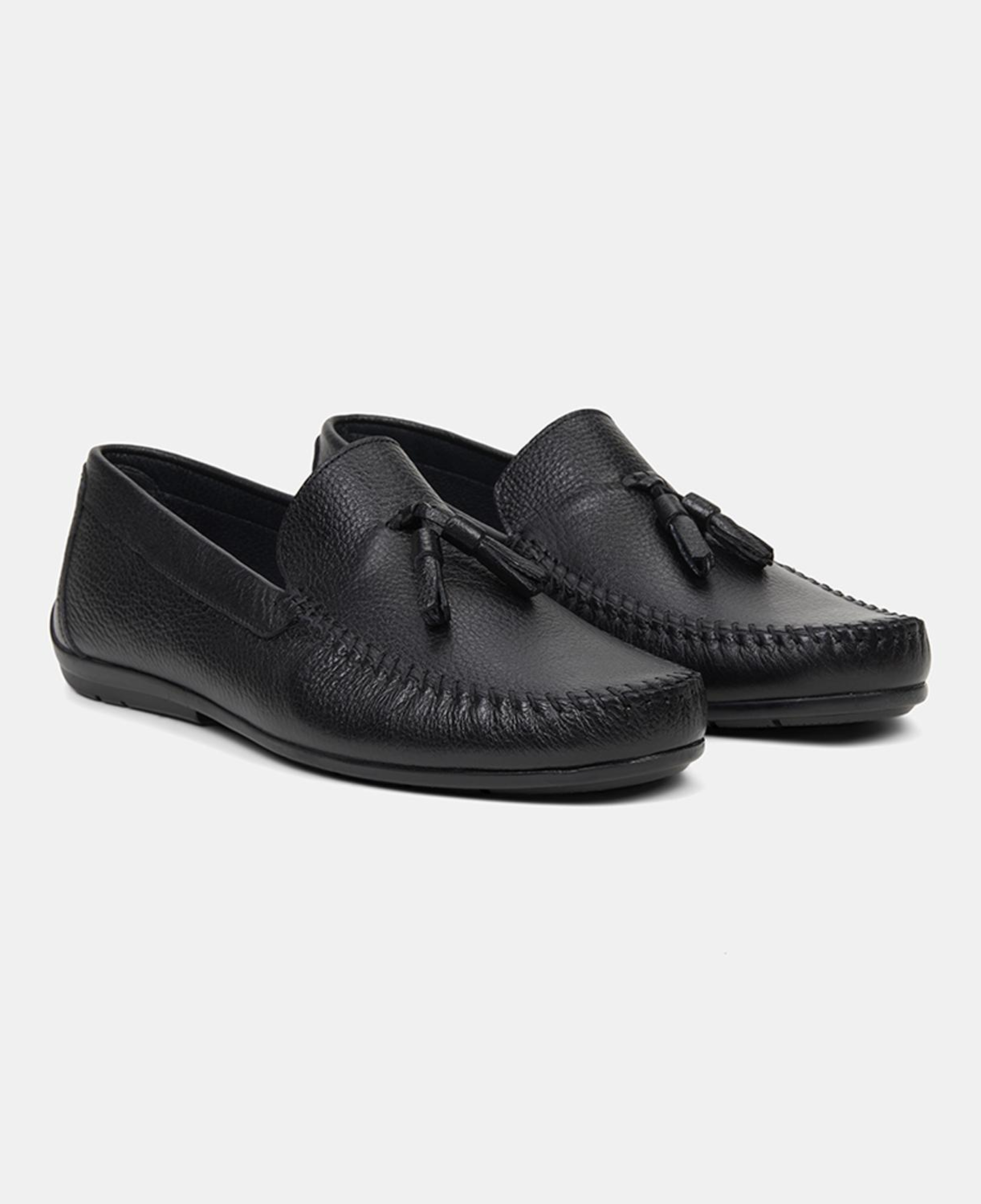 Erkek Siyah Püskül Detaylı Deri Loafer