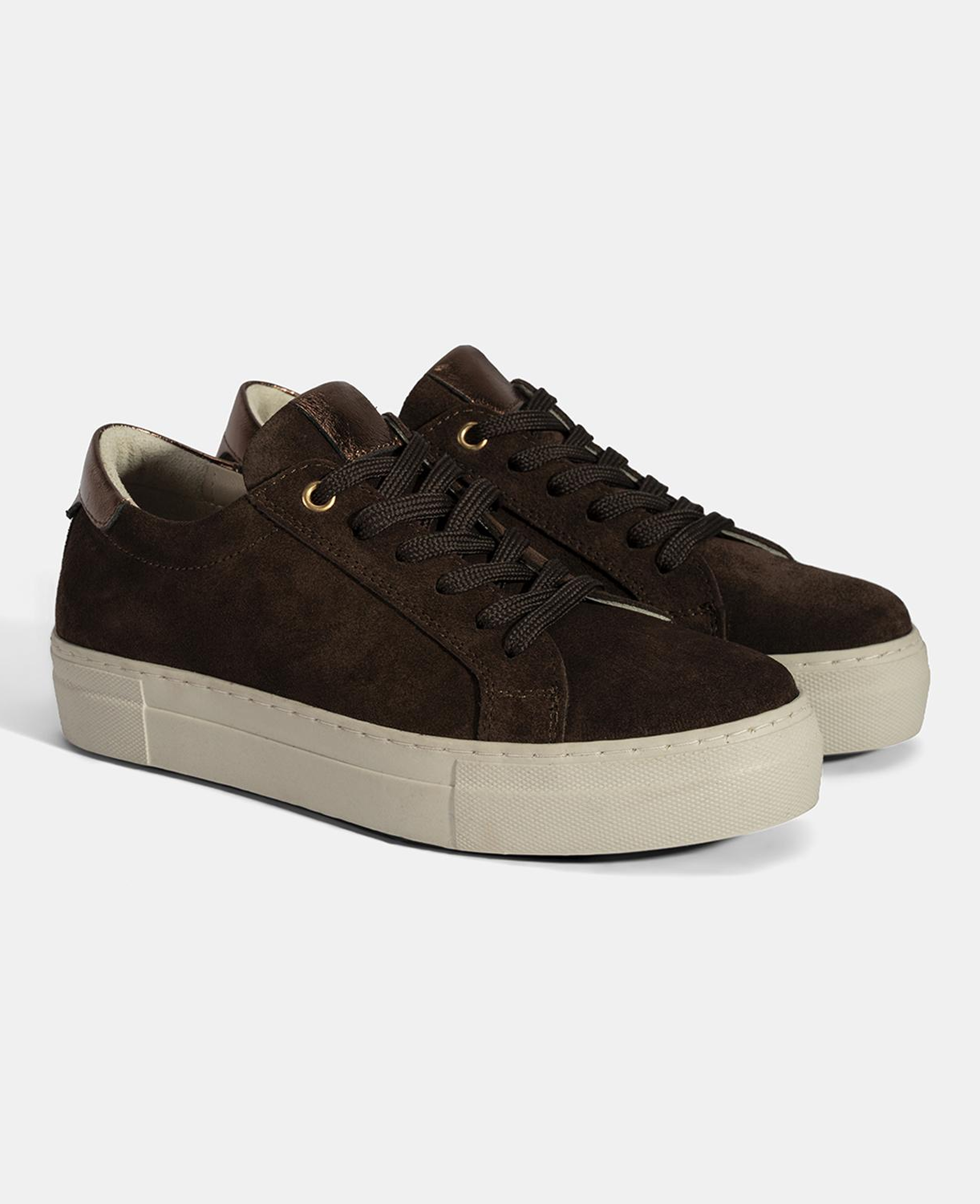 Kadın Kahve Bağcıklı Kalın Tabanlı Süet Deri Sneaker