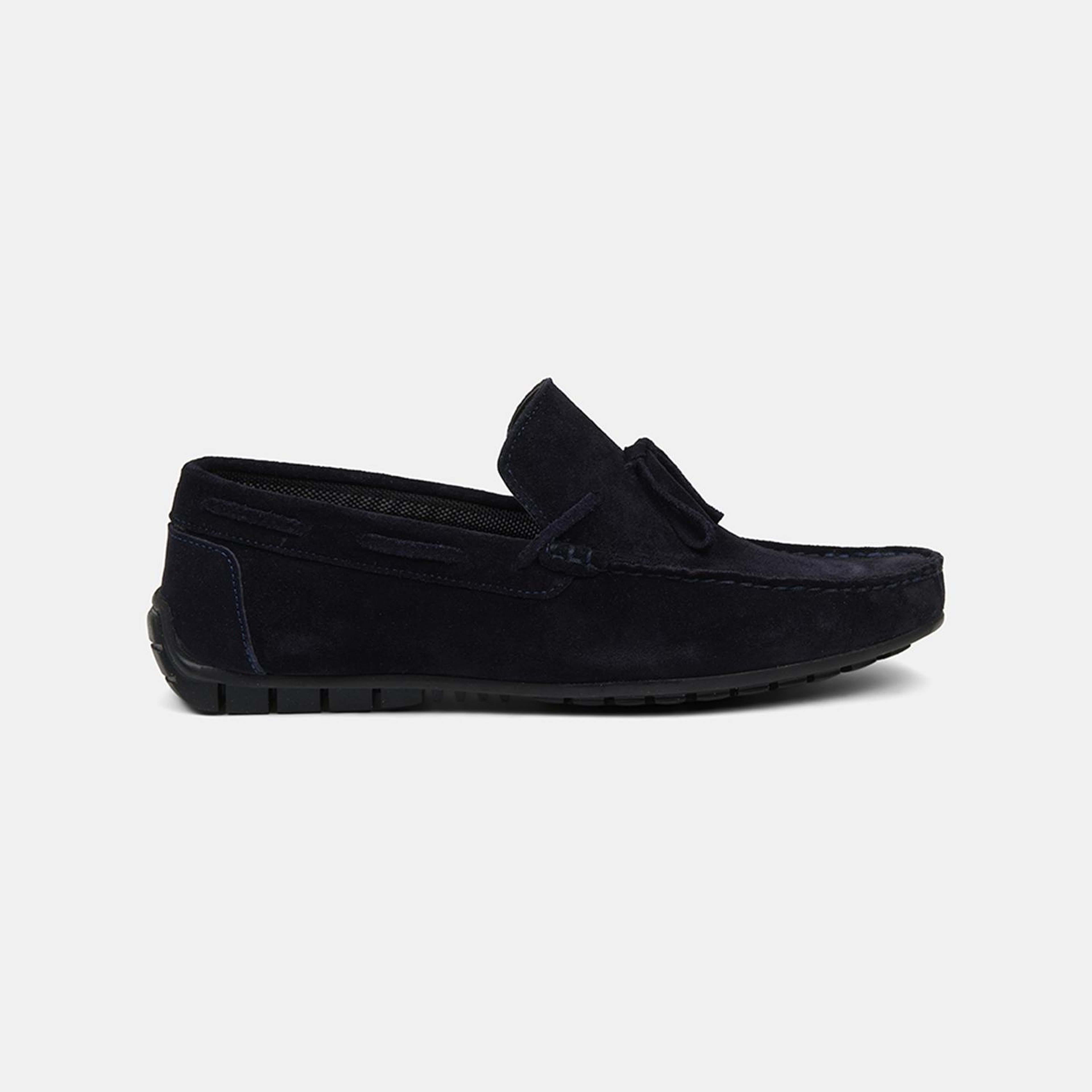 Erkek Lacivert Bağcık Detaylı Süet Loafer