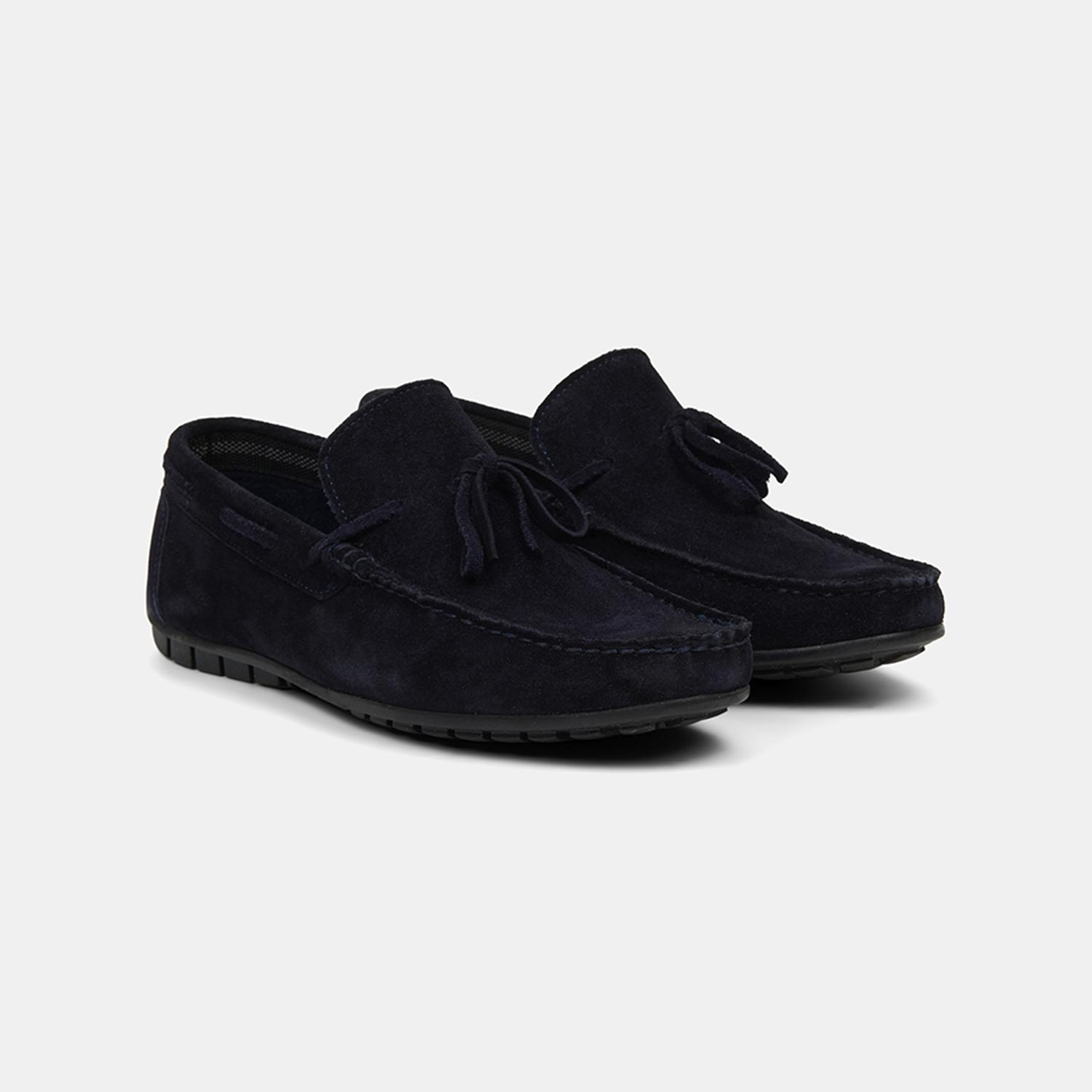 Erkek Lacivert Bağcık Detaylı Süet Loafer