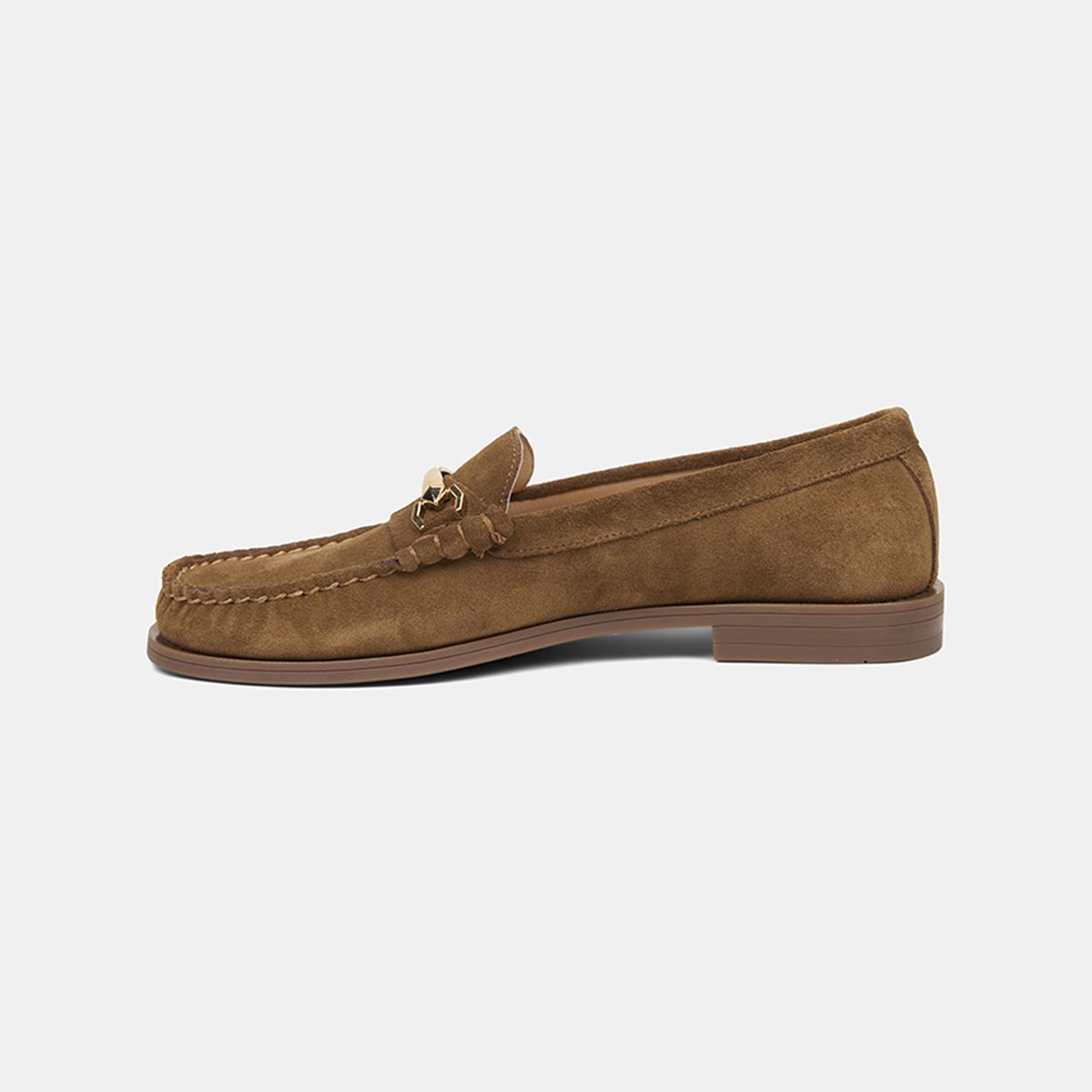 Kadın Taba Metal Aksesuarlı Süet Loafer