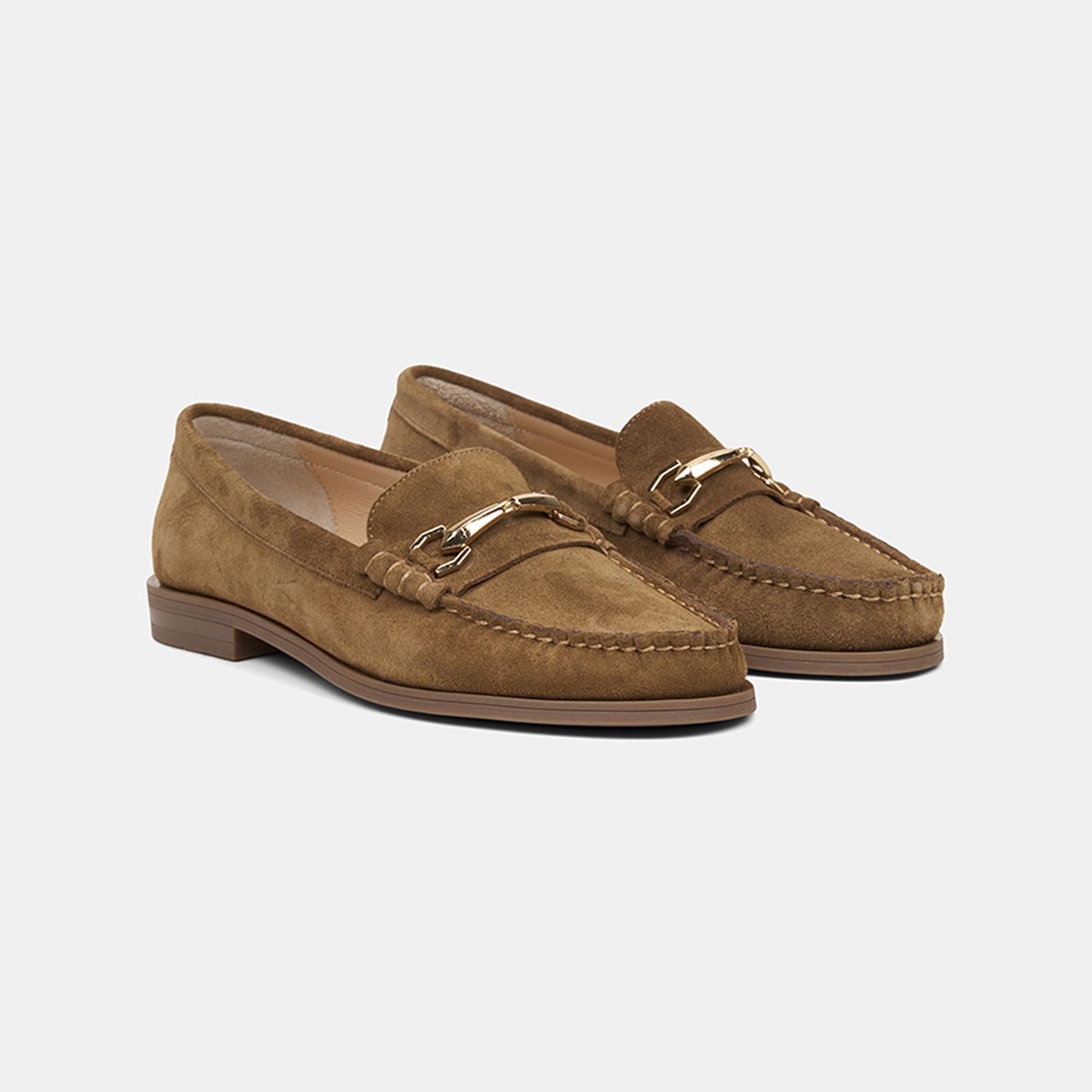 Kadın Taba Metal Aksesuarlı Süet Loafer