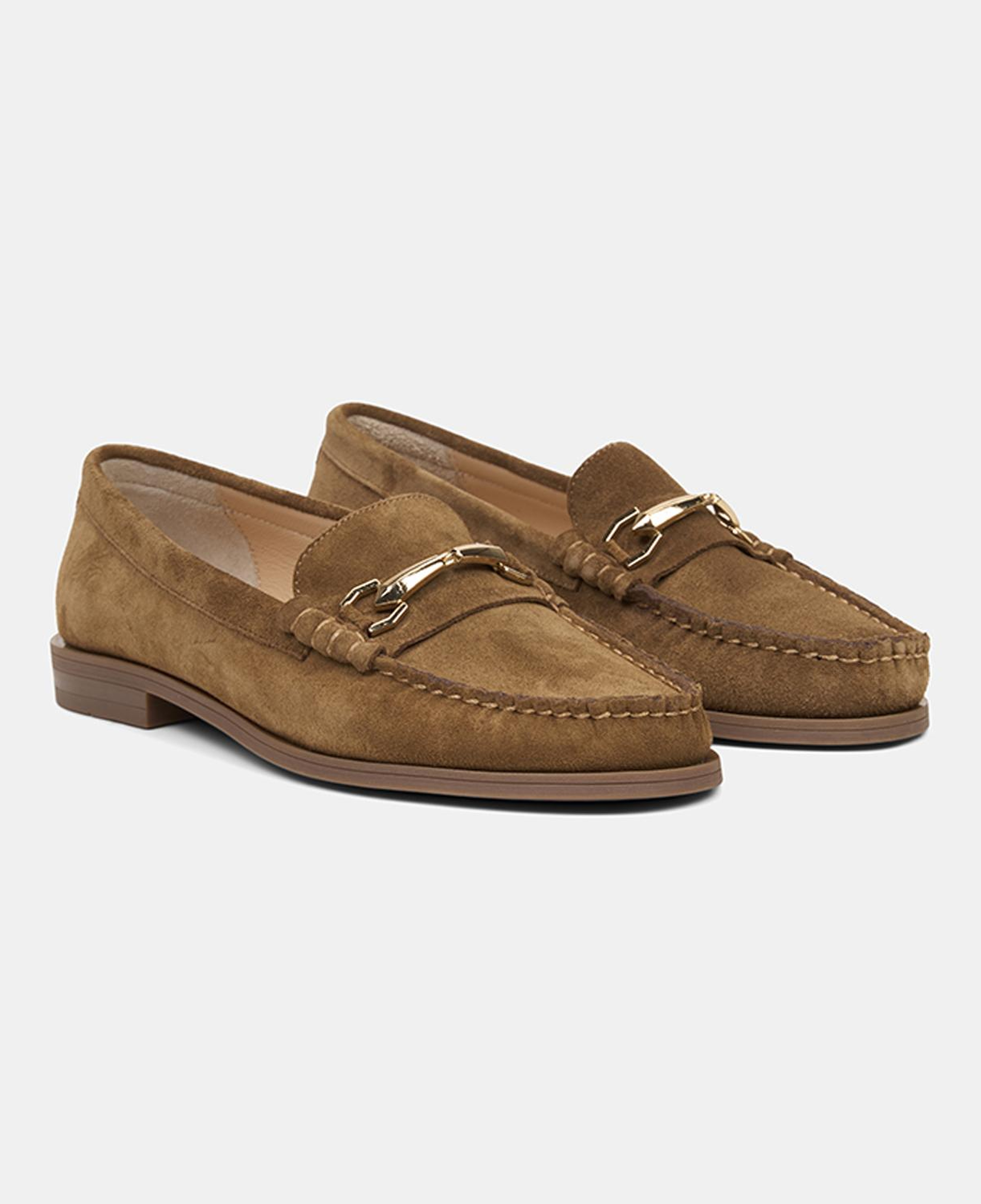 Kadın Taba Metal Aksesuarlı Süet Loafer