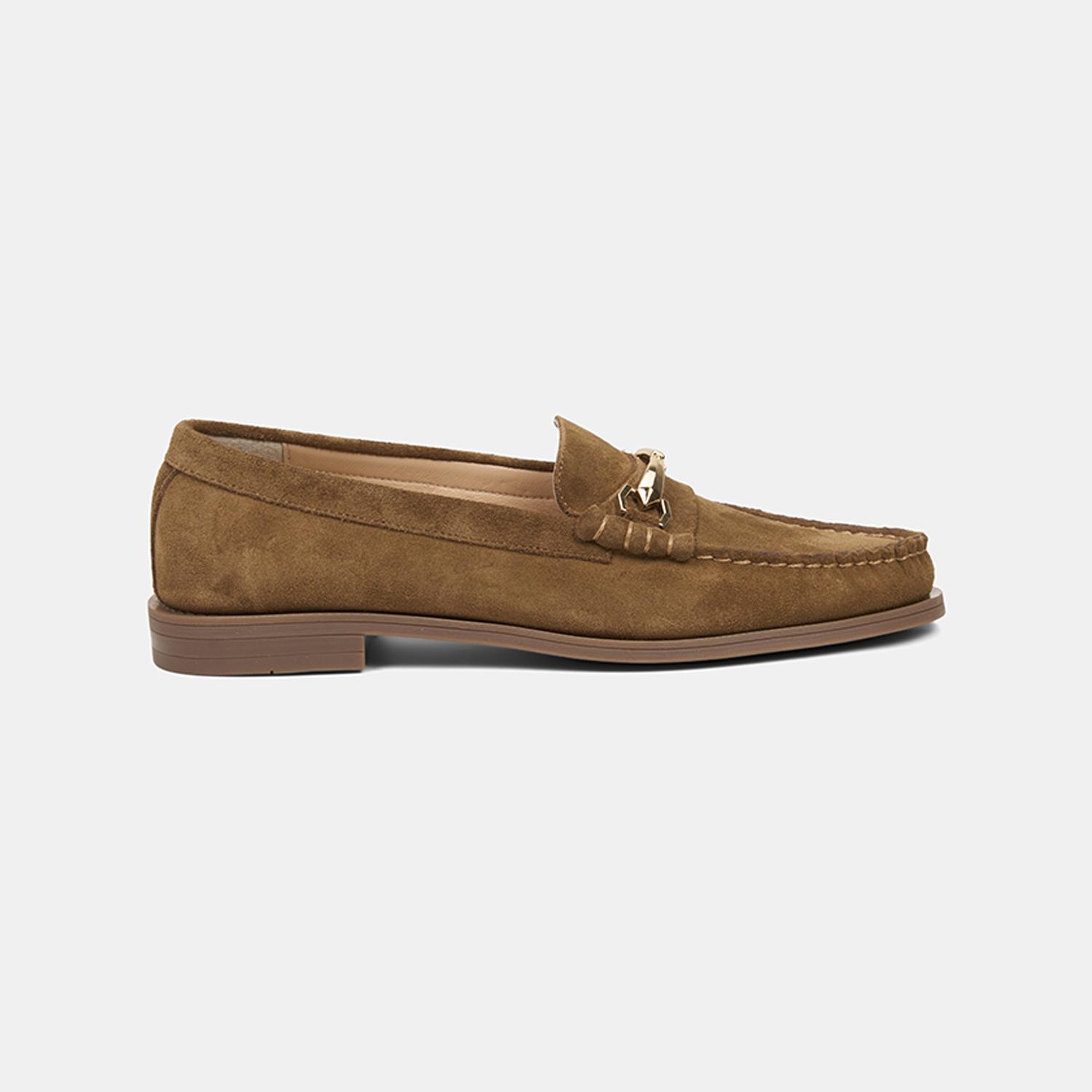 Kadın Taba Metal Aksesuarlı Süet Loafer