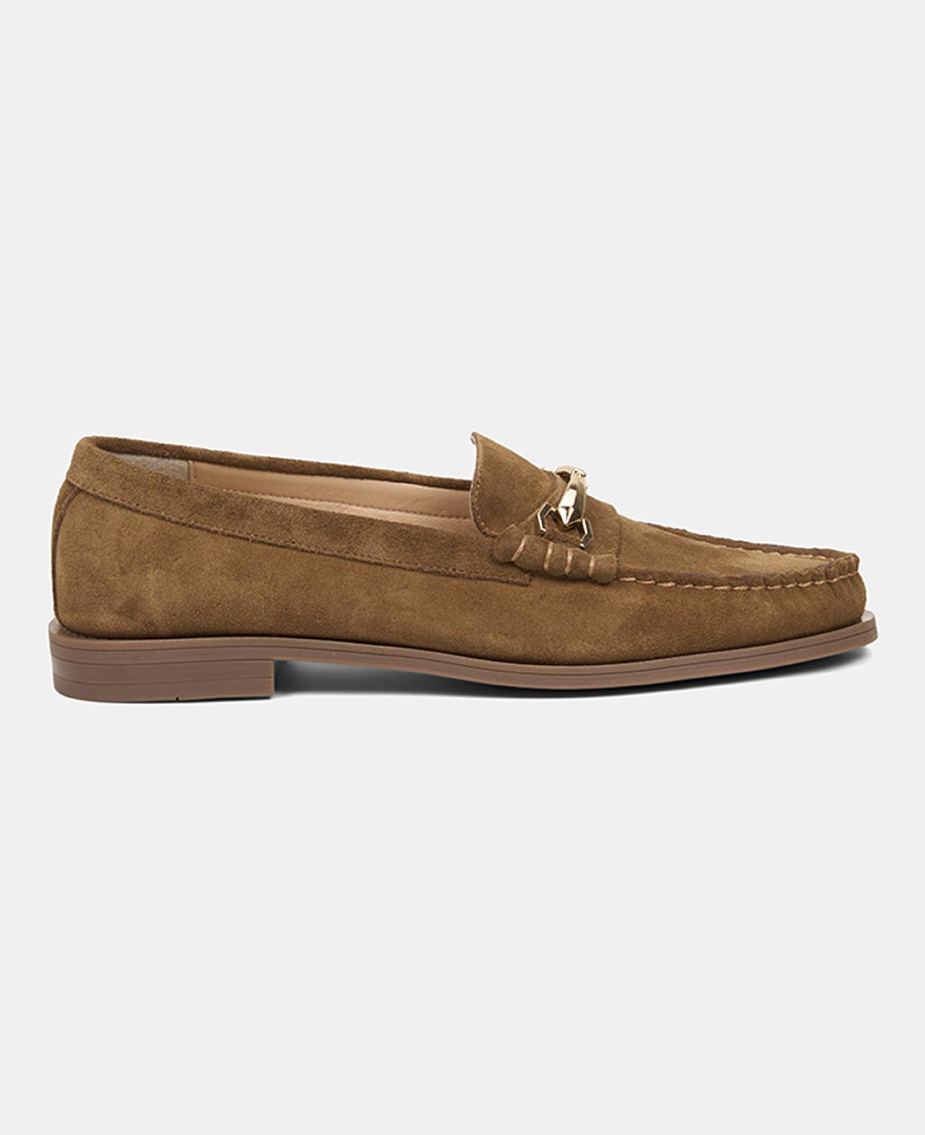 Kadın Taba Metal Aksesuarlı Süet Loafer