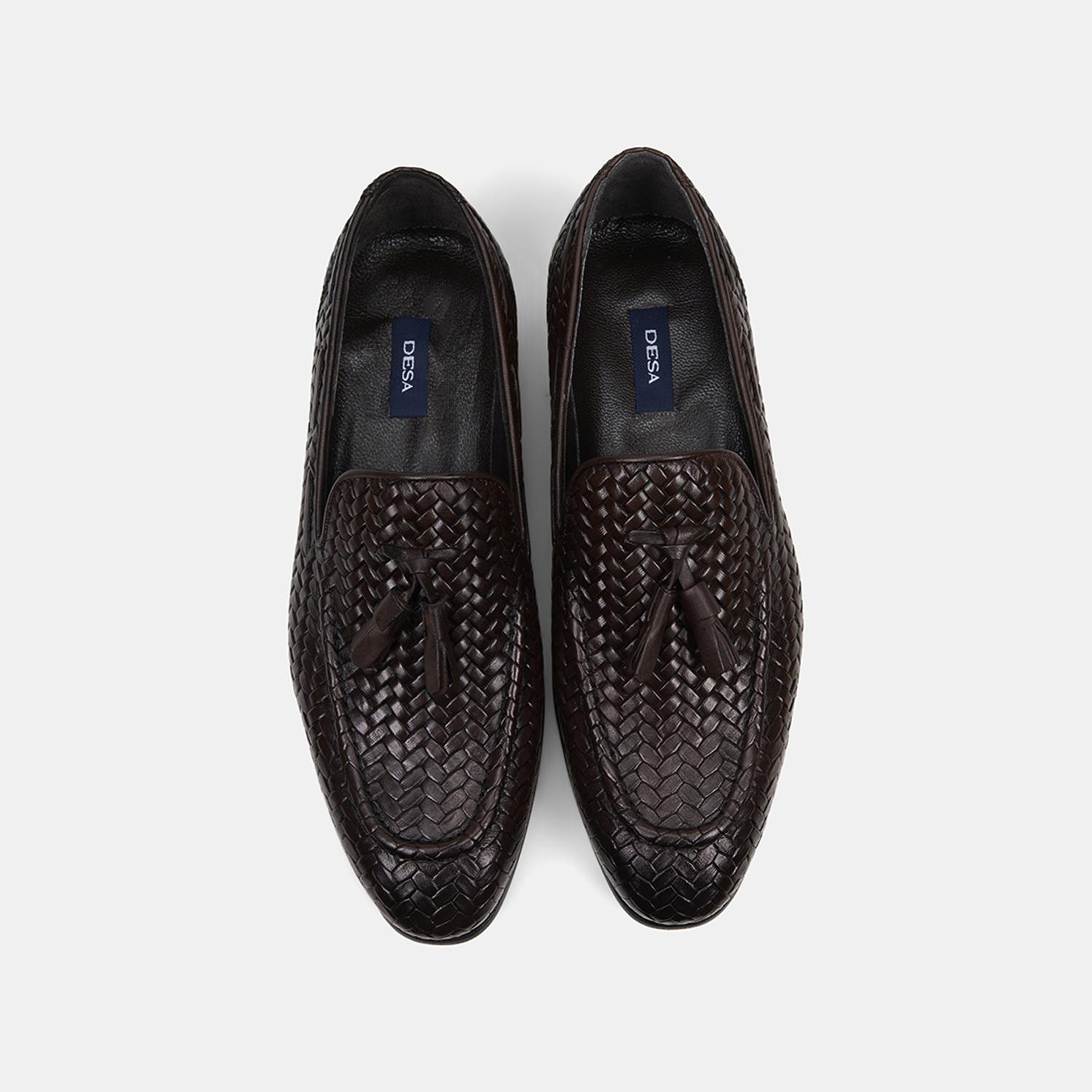 Erkek Kahve Örgü Desenli Püsküllü Deri Loafer