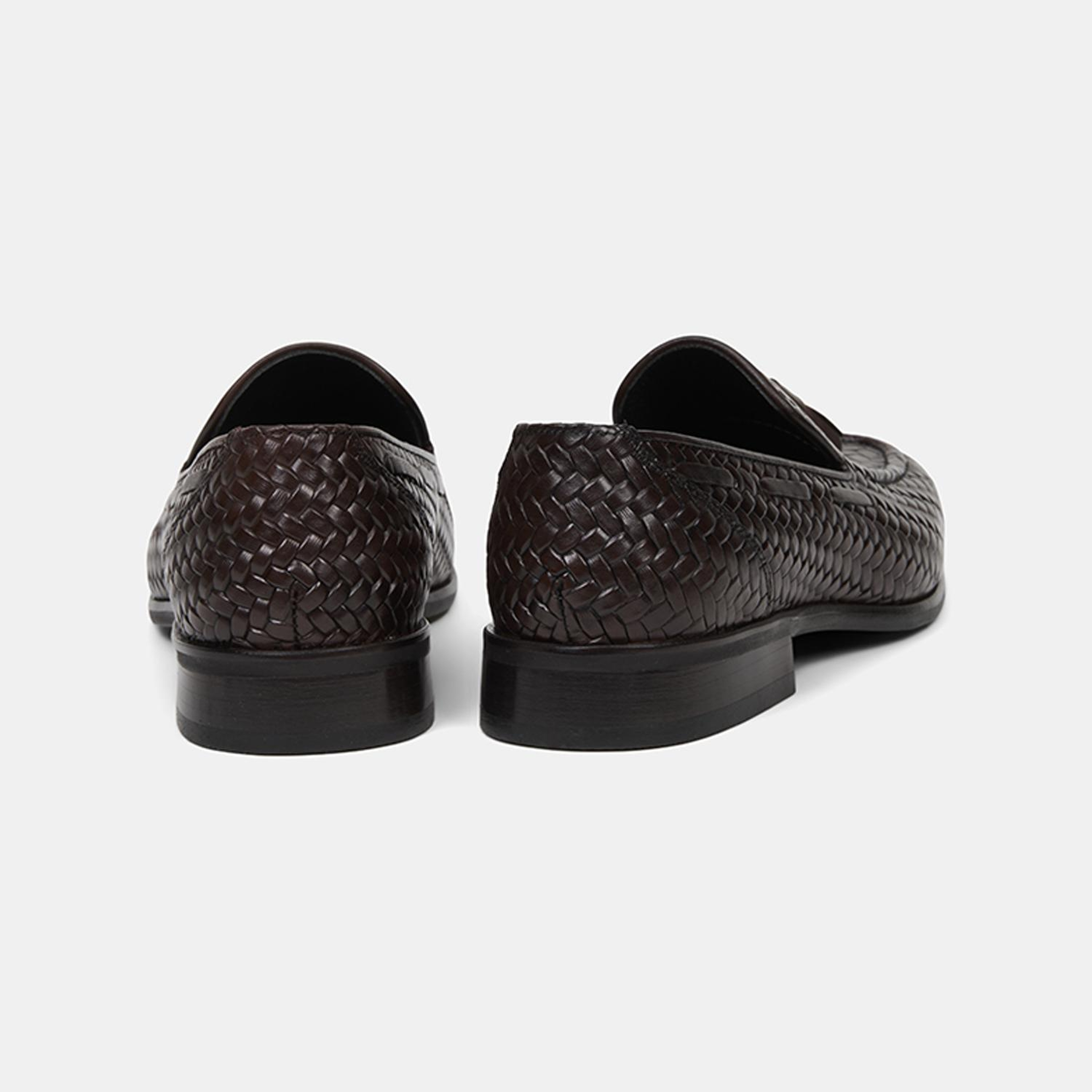 Erkek Kahve Örgü Desenli Püsküllü Deri Loafer