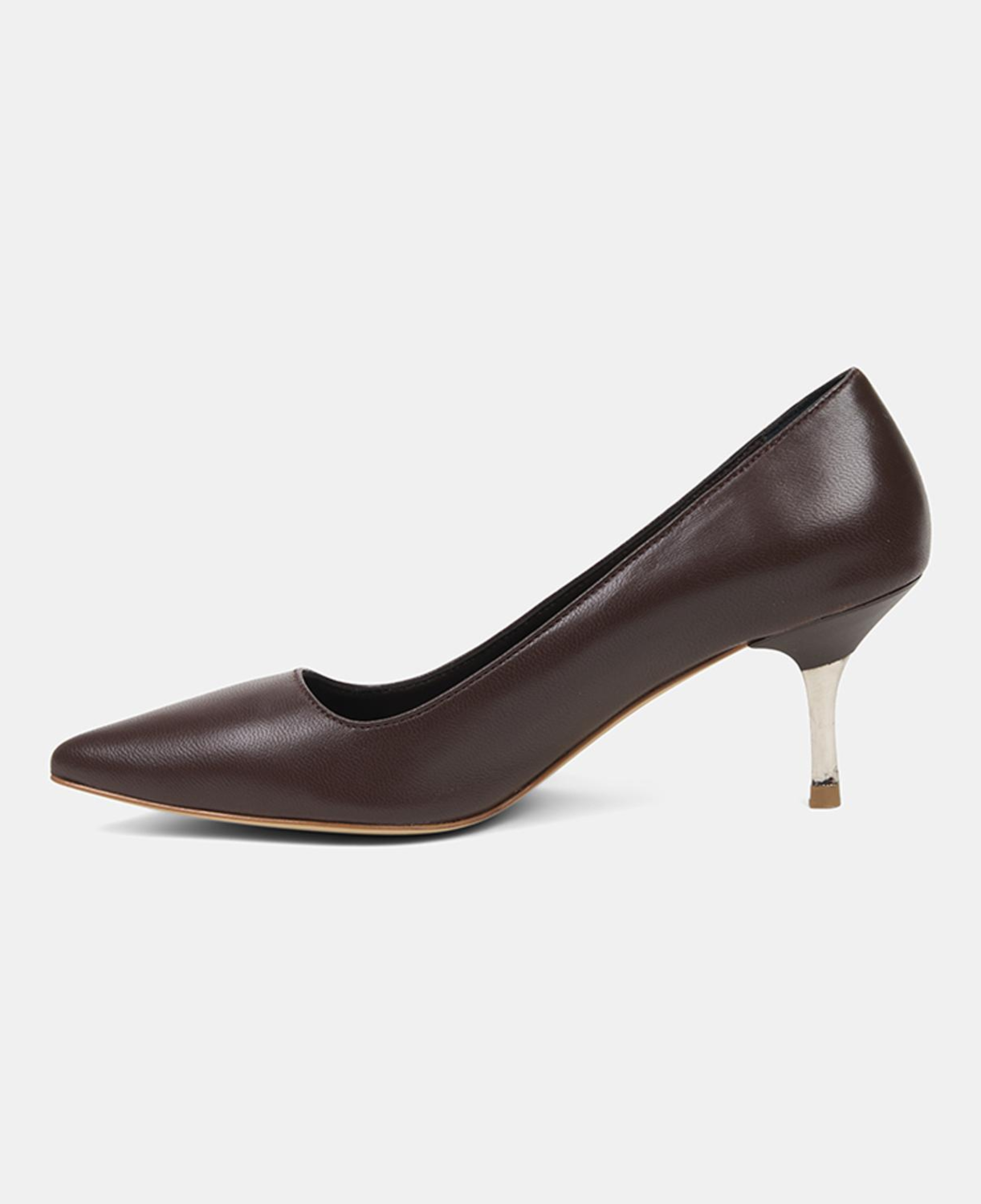 Kadın Kahve Sivri Burunlu Deri Stiletto
