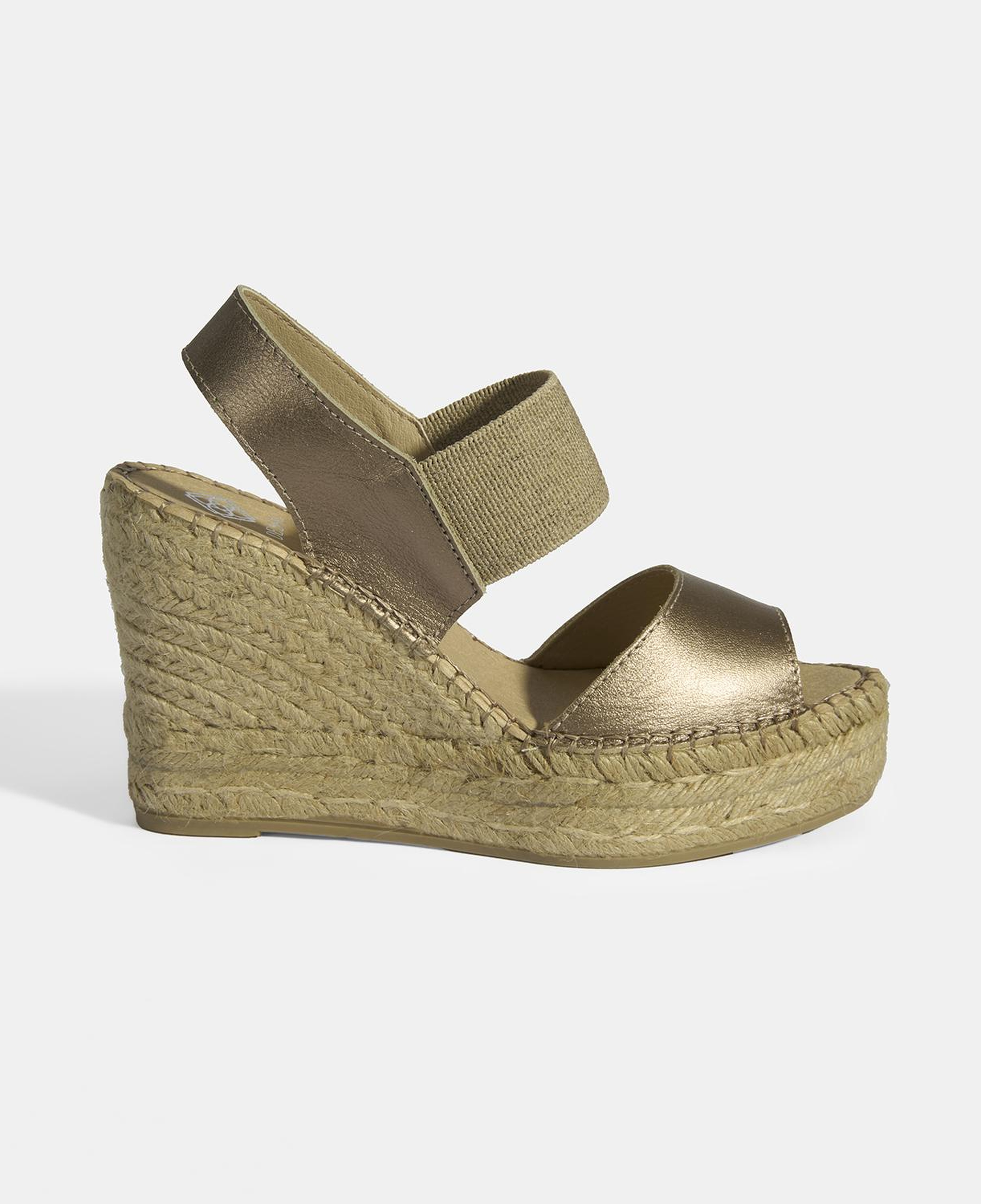Gold Kadın Lastik Bantlı Slingback Dolgu Topuklu Deri Espadril