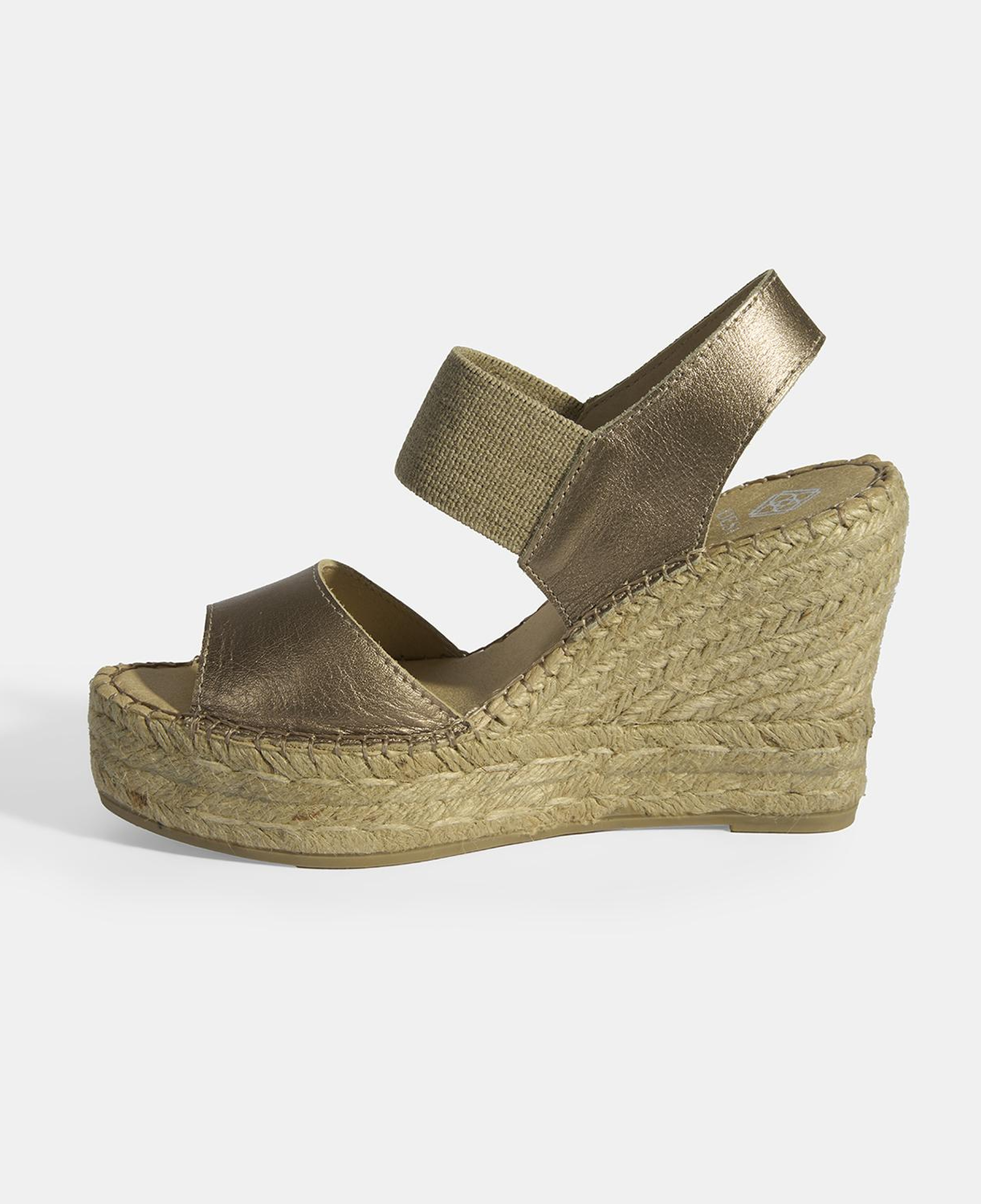 Gold Kadın Lastik Bantlı Slingback Dolgu Topuklu Deri Espadril