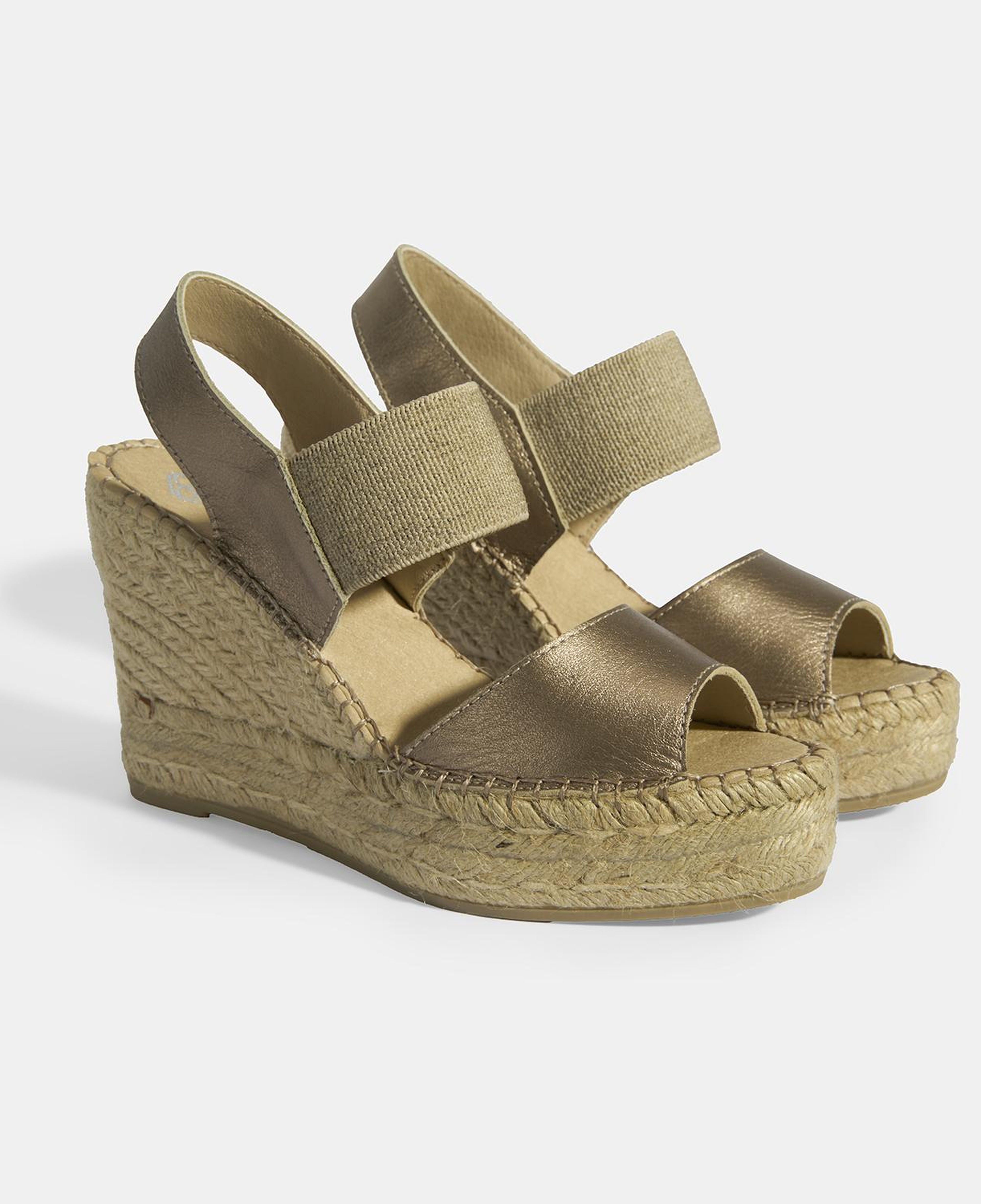 Gold Kadın Lastik Bantlı Slingback Dolgu Topuklu Deri Espadril