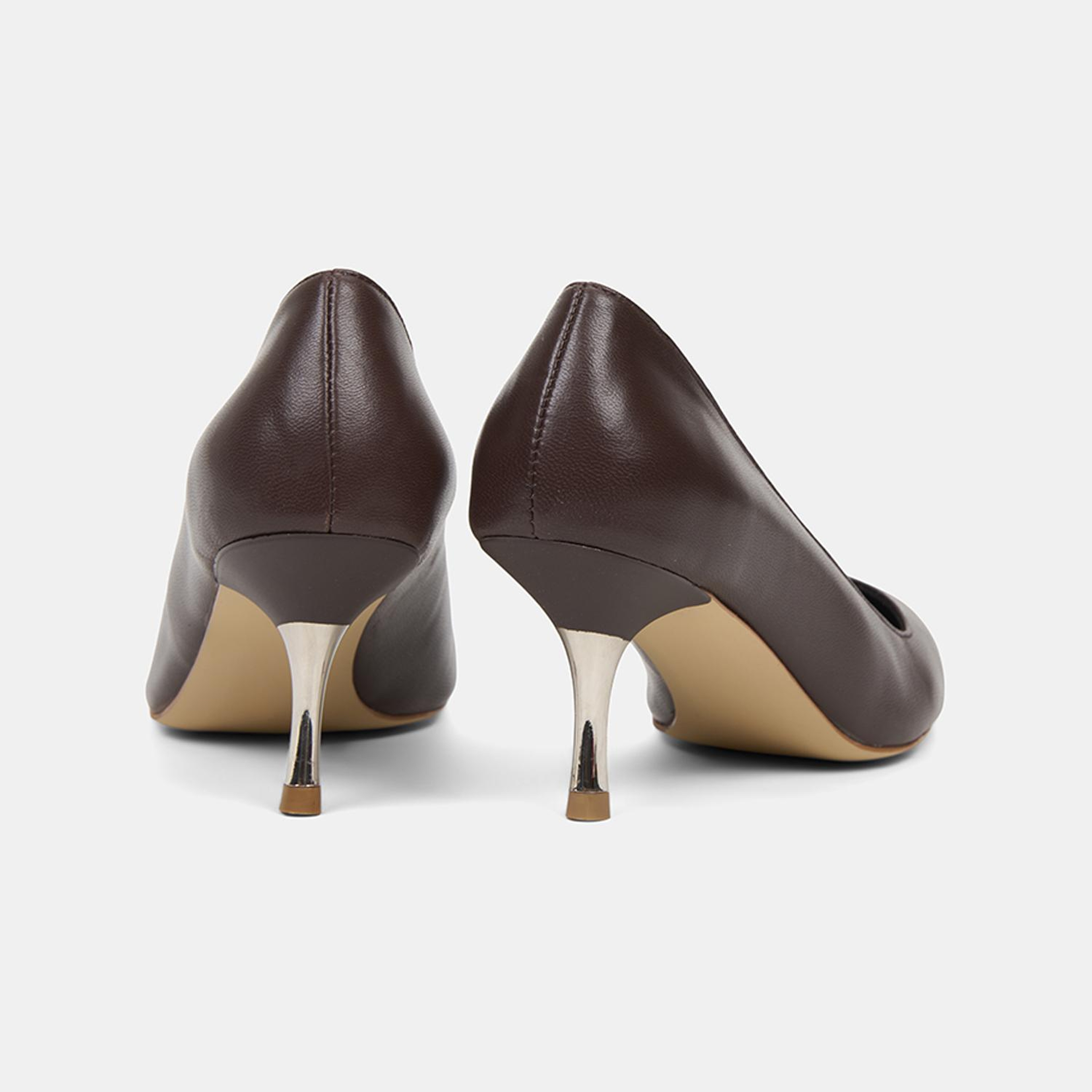 Kadın Kahve Sivri Burunlu Deri Stiletto