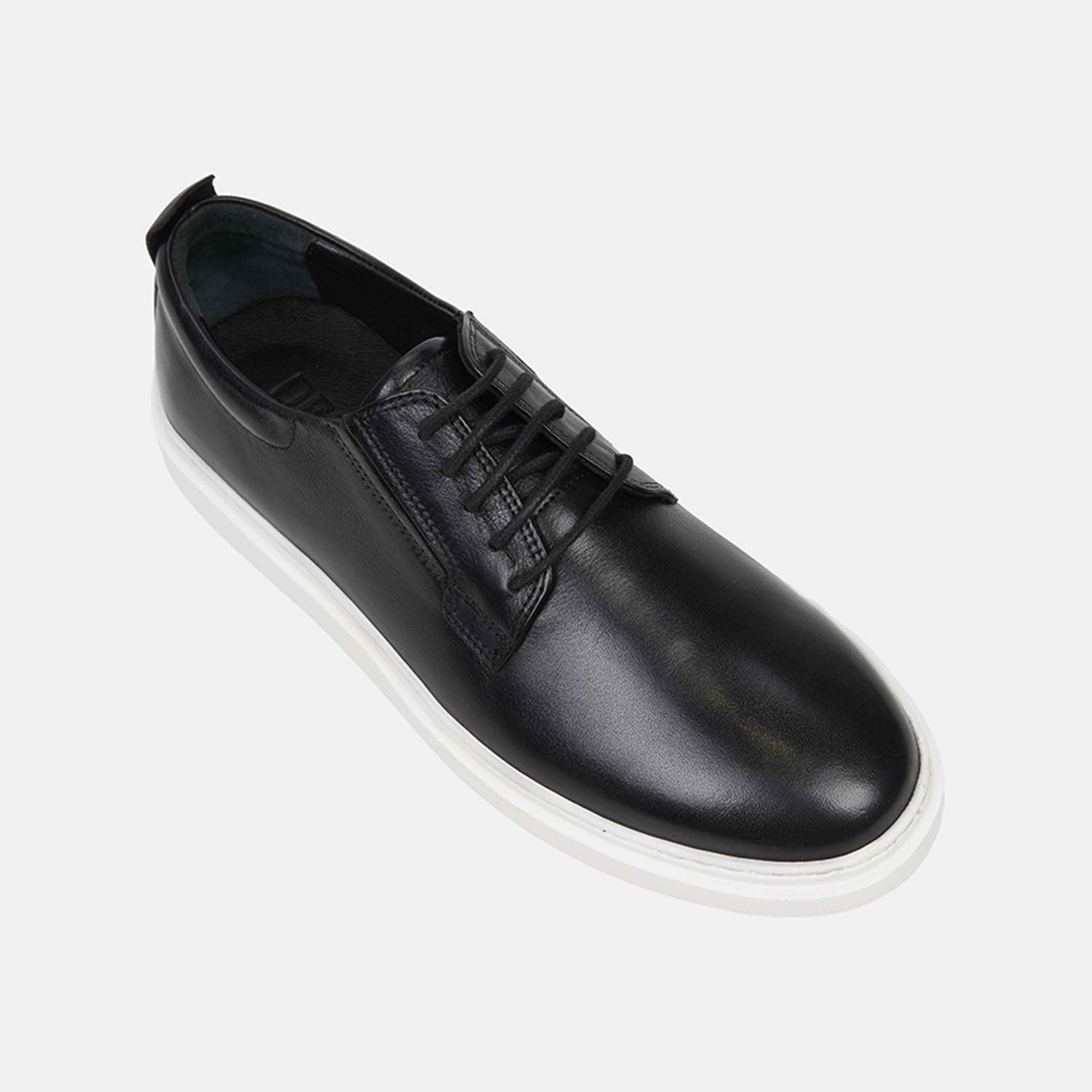 Erkek Siyah Bağcıklı Kalın Beyaz Tabanlı Deri Ayakkabı