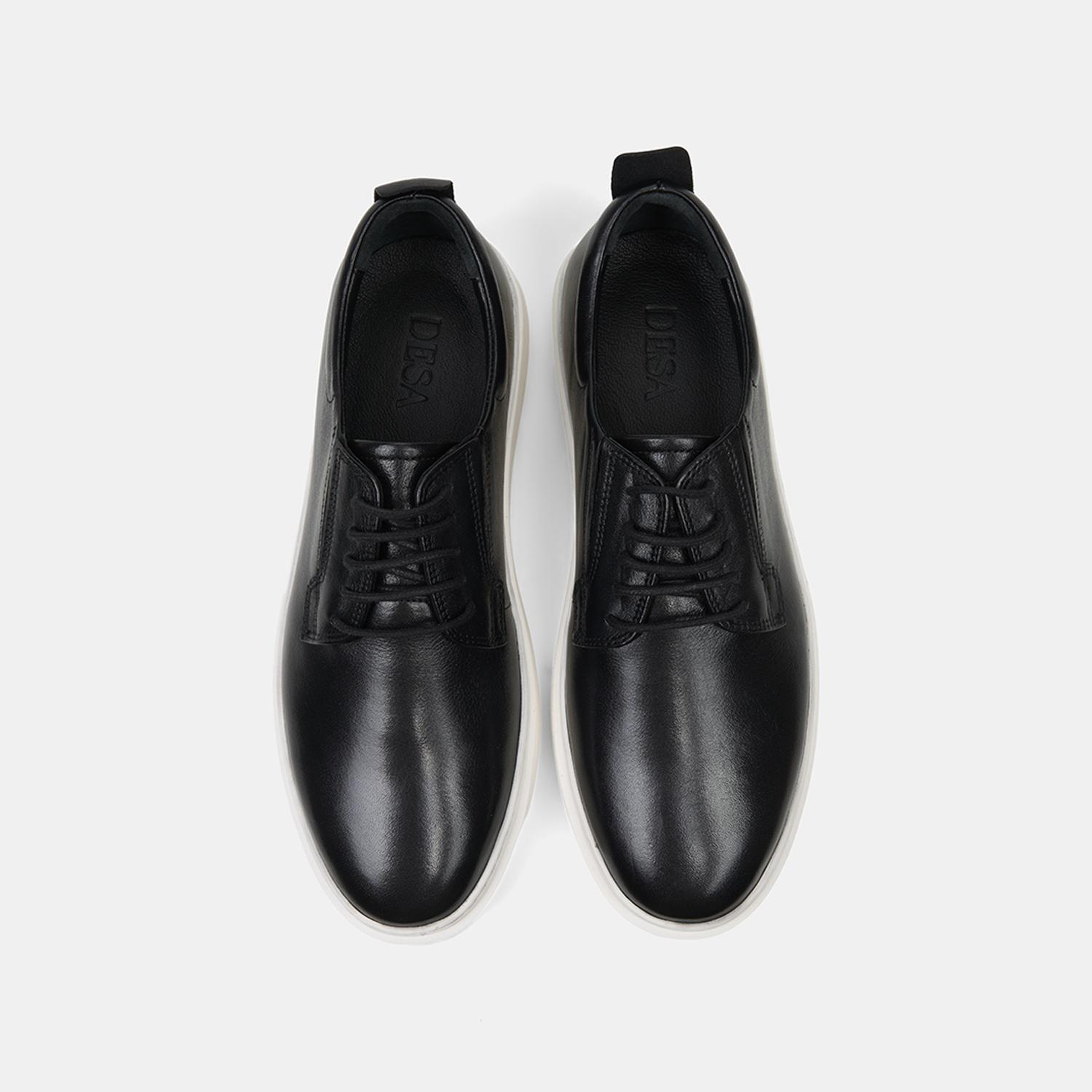 Erkek Siyah Bağcıklı Kalın Beyaz Tabanlı Deri Ayakkabı