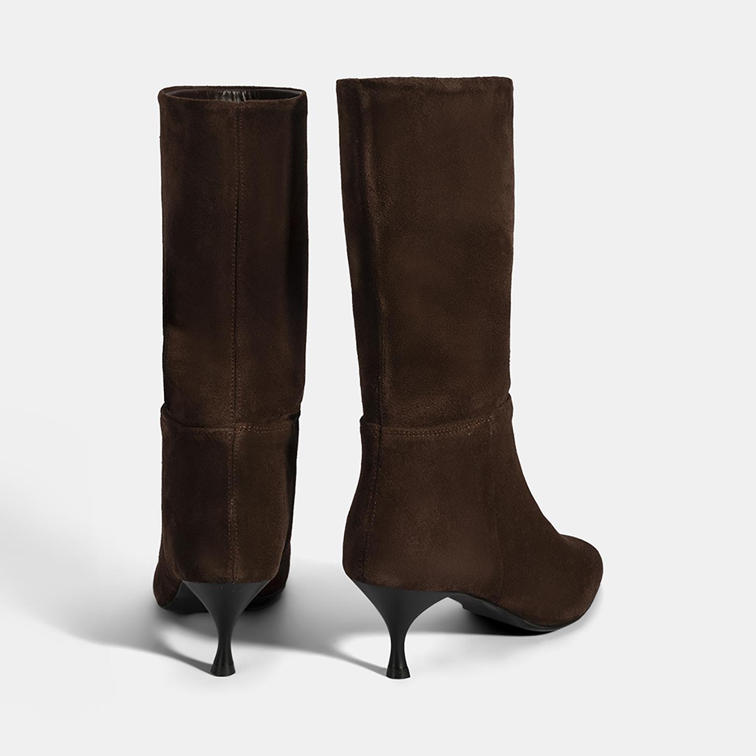 Kadın Kahve İnce Topuklu Süet Bot