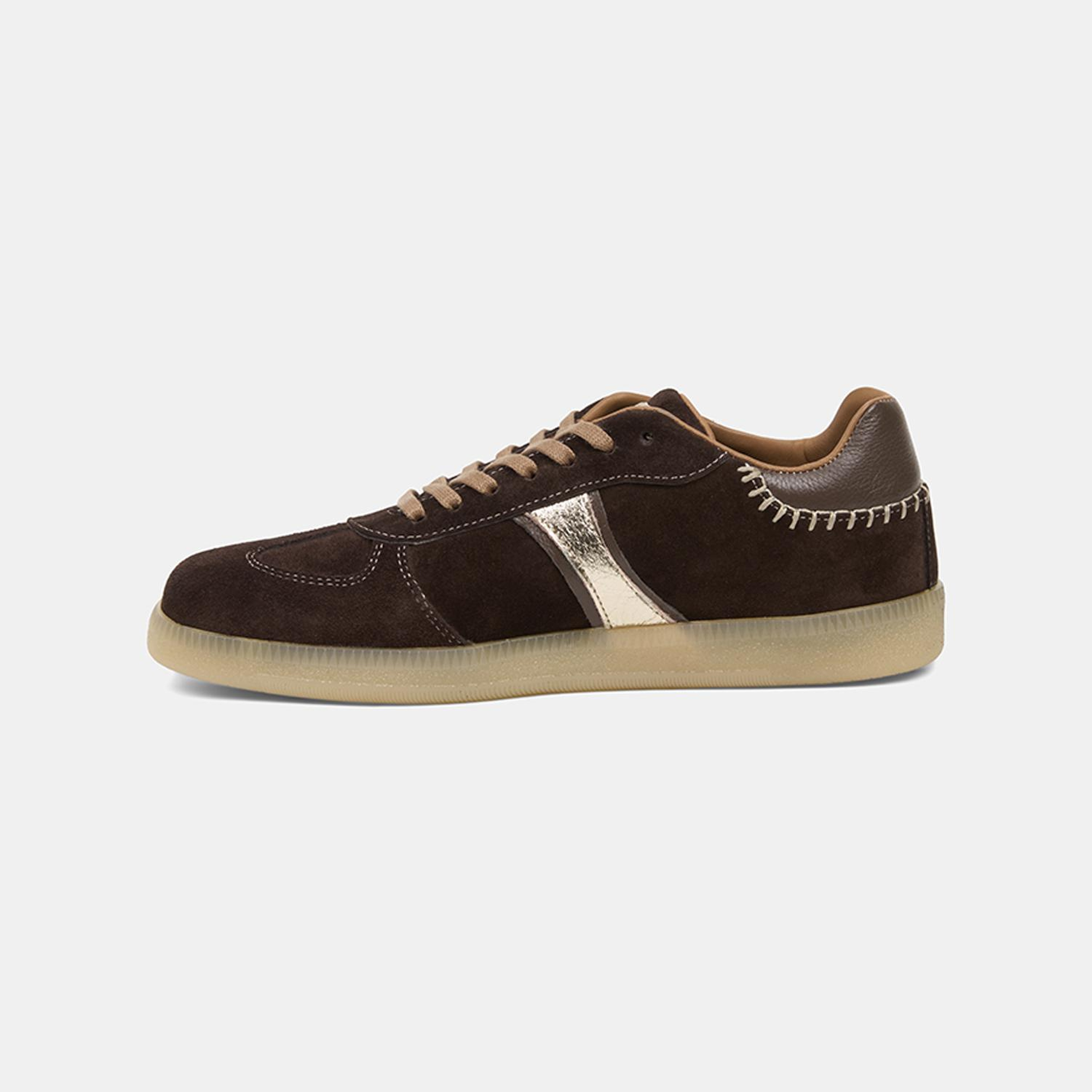 Kadın Kahve Bağcıklı Metalik Şerit Detaylı Süet Sneaker
