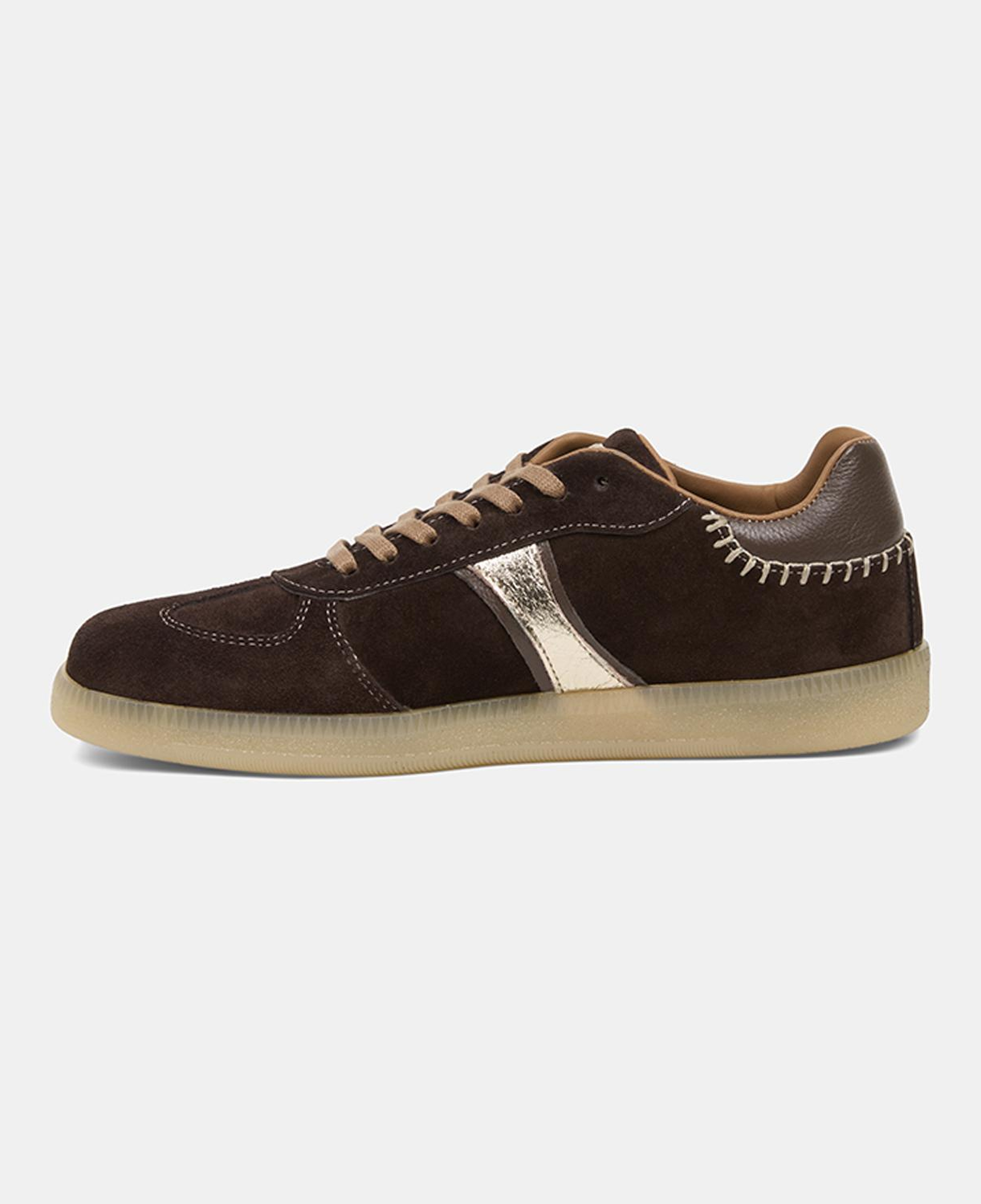 Kadın Kahve Bağcıklı Metalik Şerit Detaylı Süet Sneaker