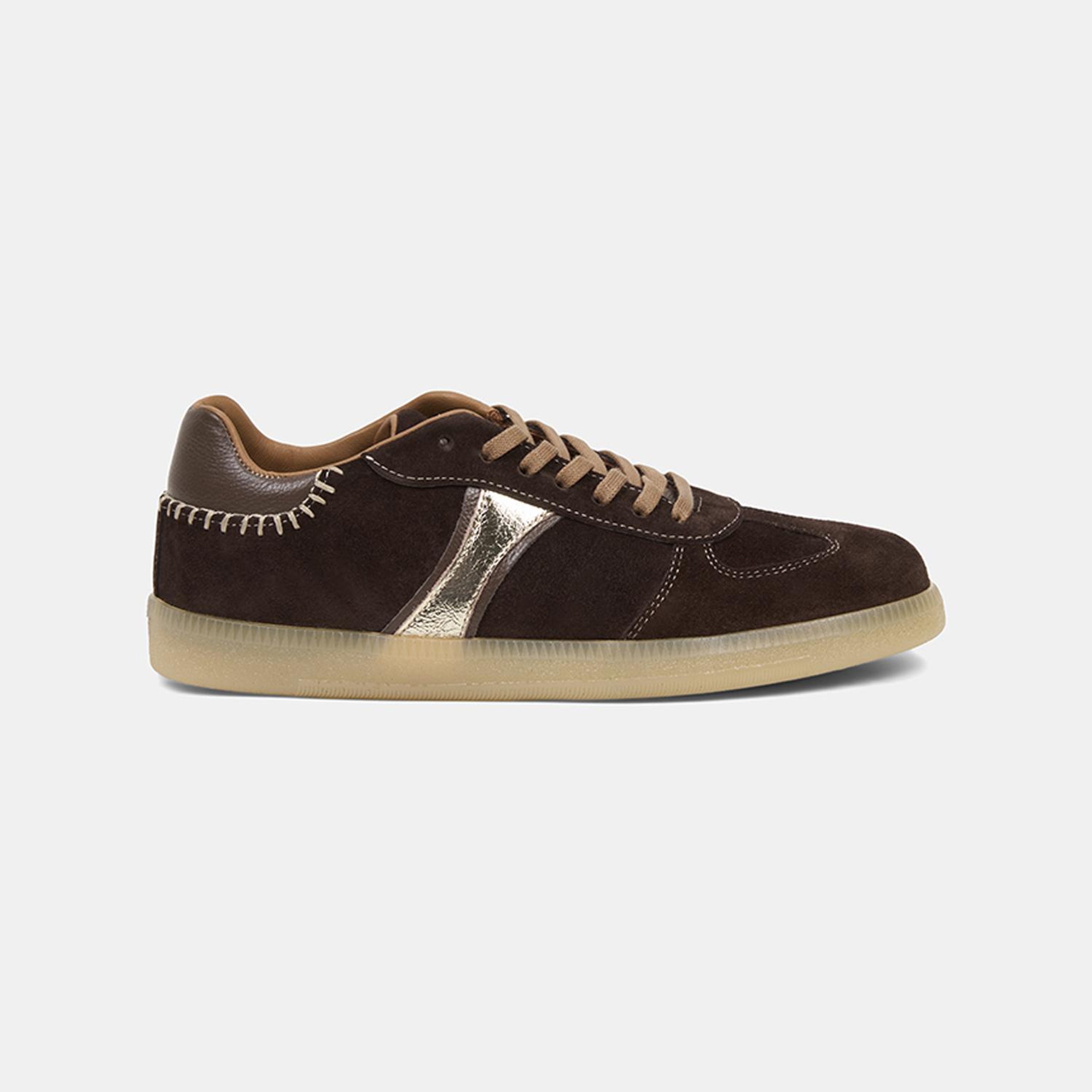Kadın Kahve Bağcıklı Metalik Şerit Detaylı Süet Sneaker