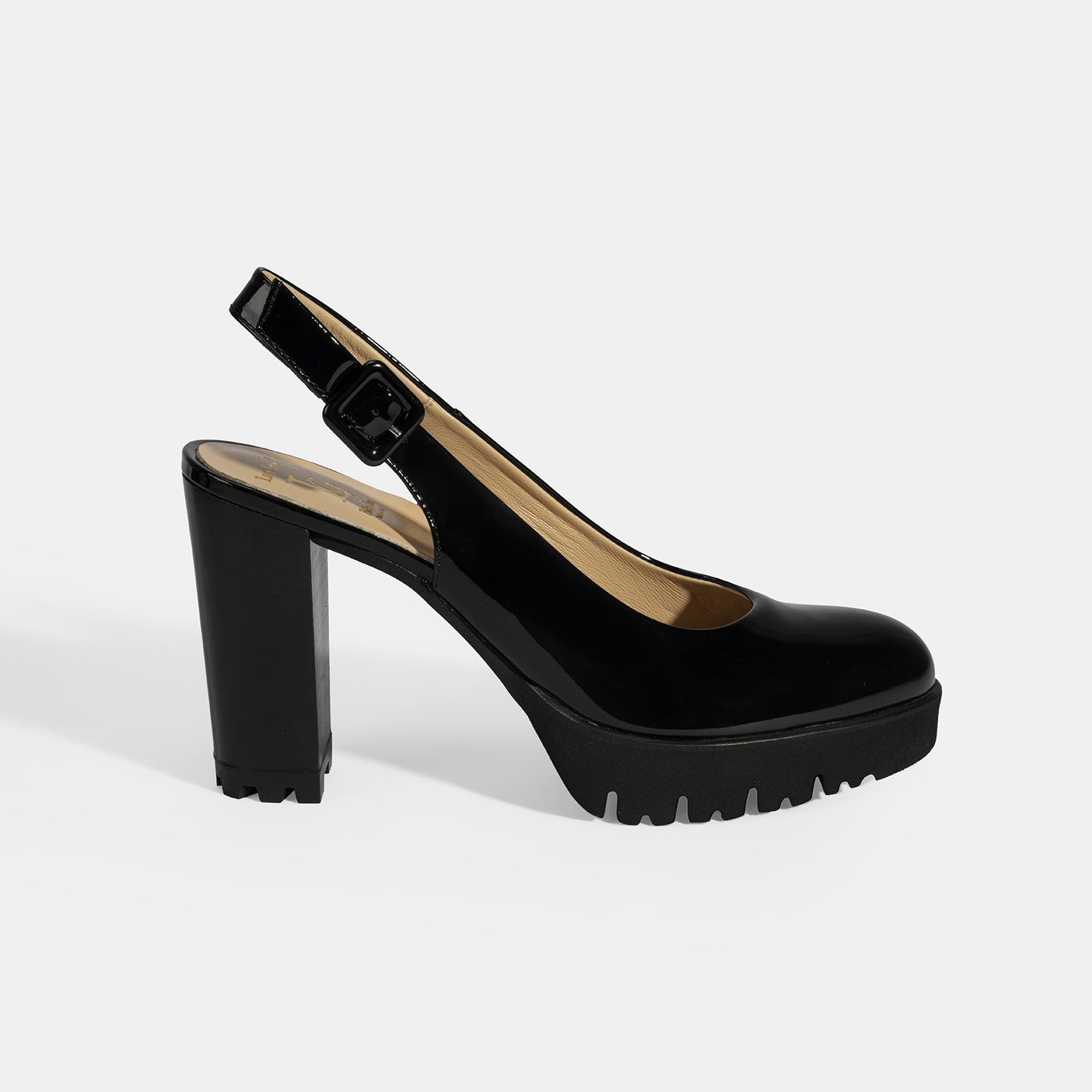 Luca Grossi Kadın Siyah Slingback Platform Topuklu Rugan Ayakkabı