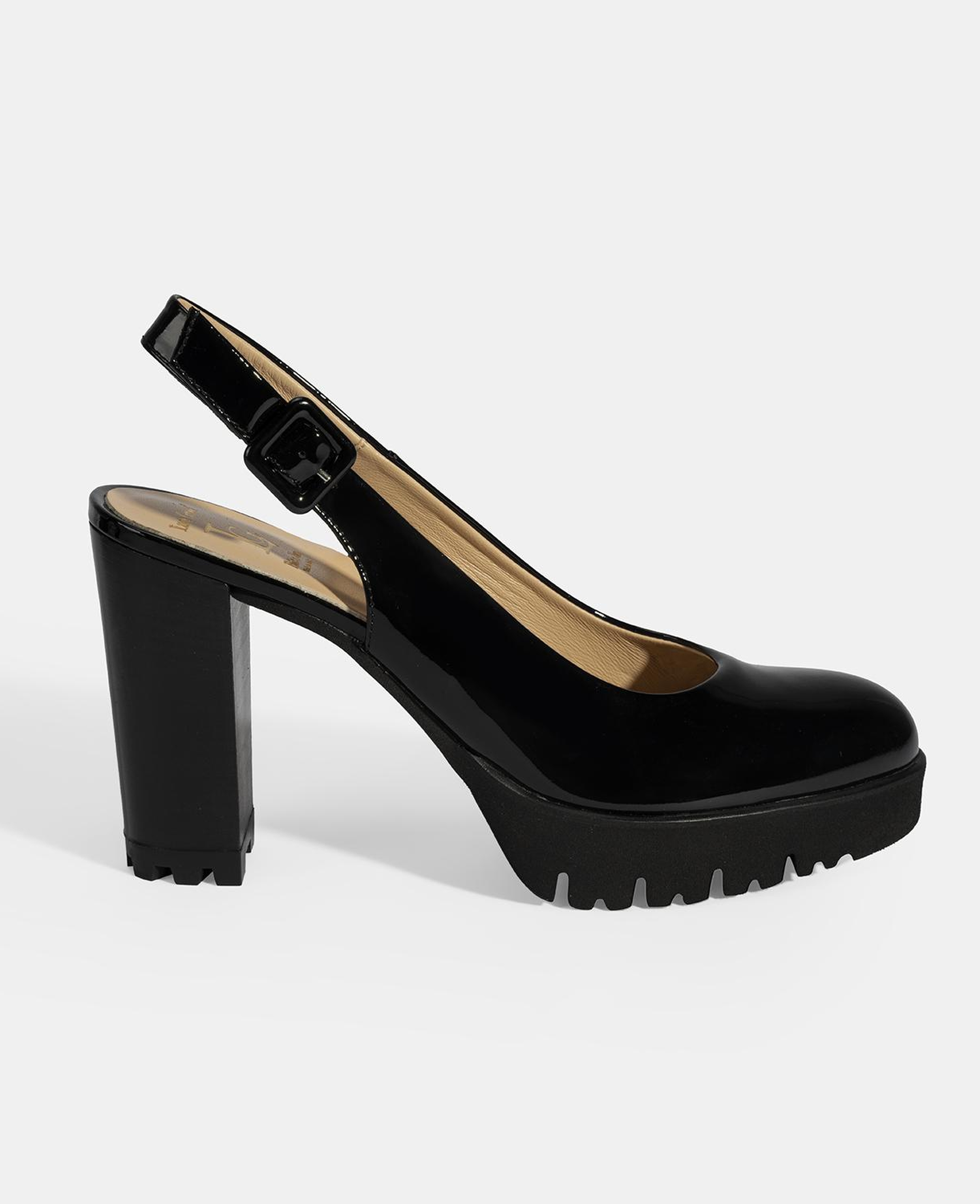 Luca Grossi Kadın Siyah Slingback Platform Topuklu Rugan Ayakkabı