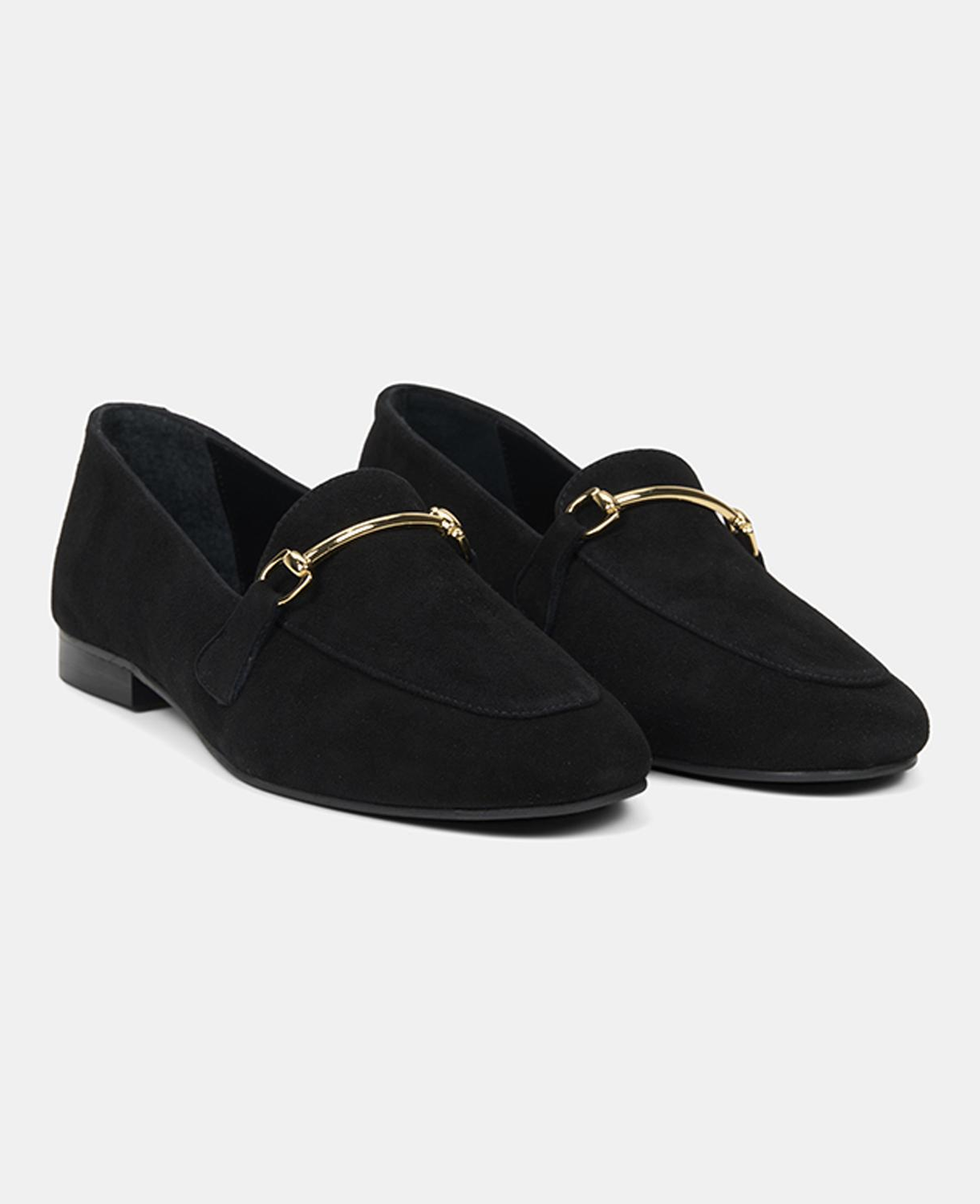 Kadın Siyah Metal Gold Tokalı Süet Deri Loafer