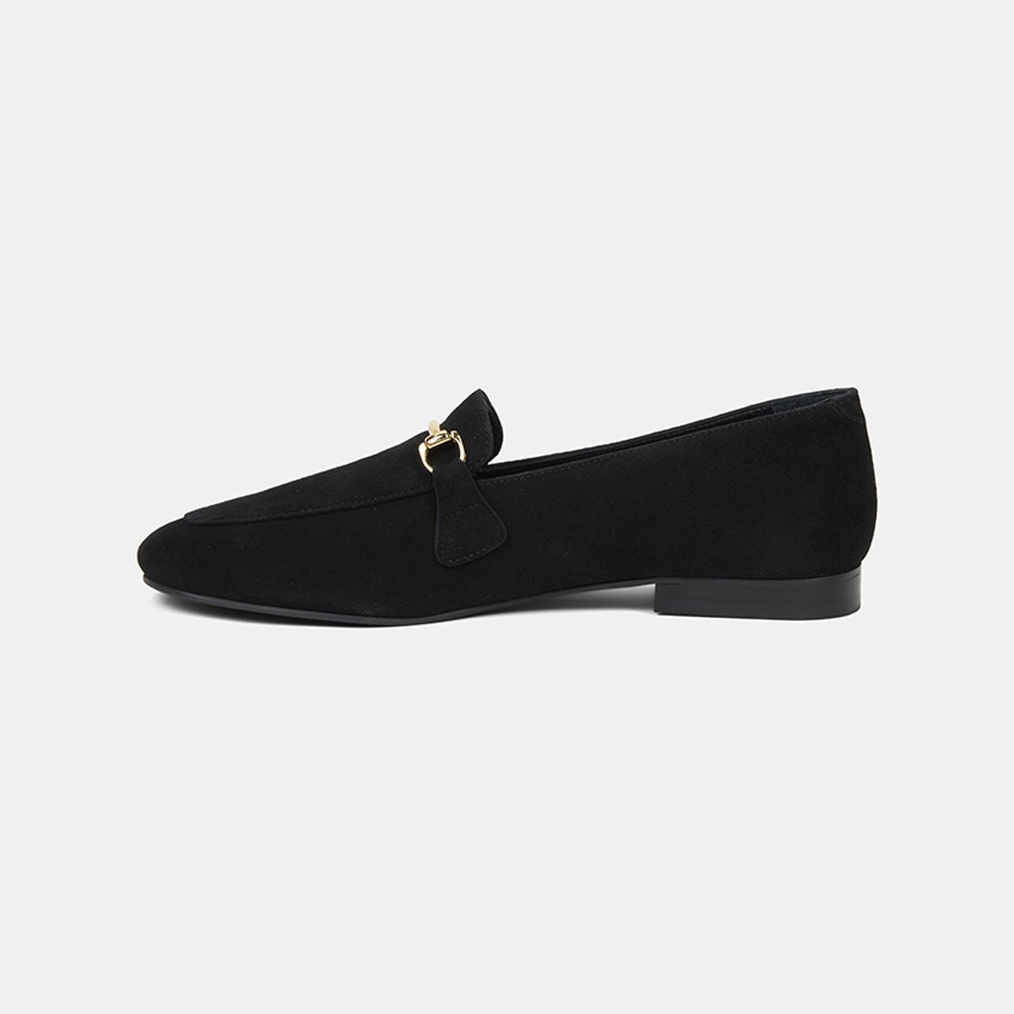 Kadın Siyah Metal Gold Tokalı Süet Deri Loafer