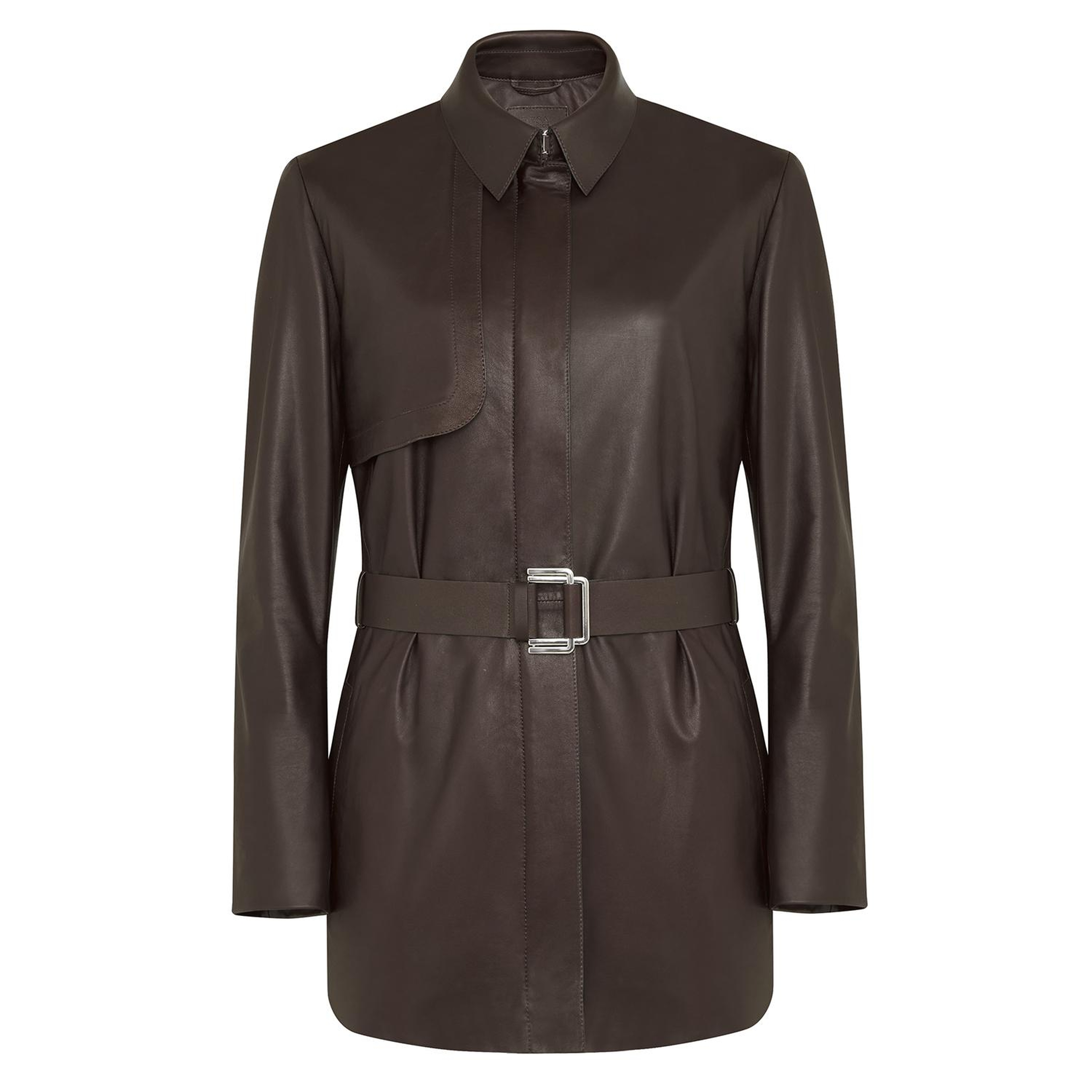 Kelly Kahve Kadın Deri Trençkot