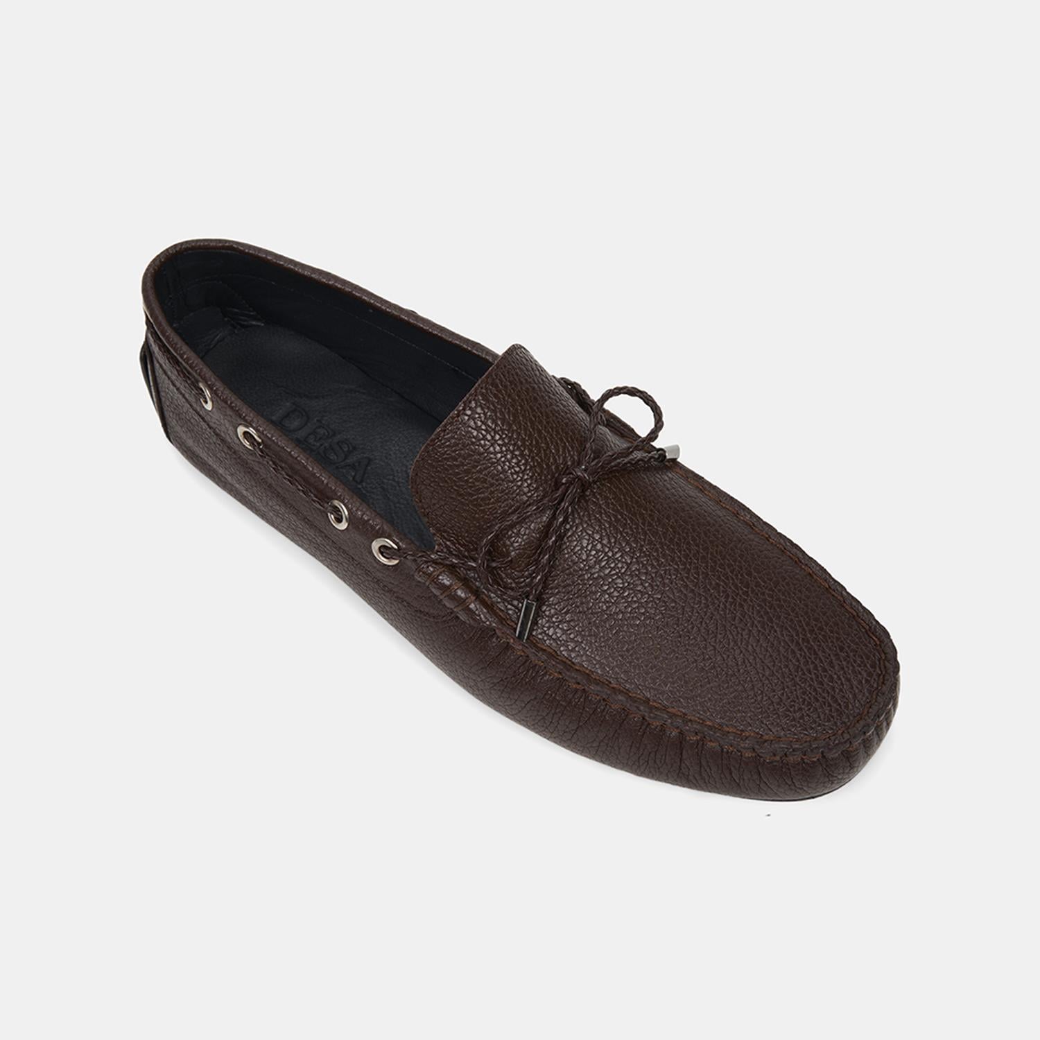 Erkek Kahve Zımba Detaylı İpli Deri Loafer