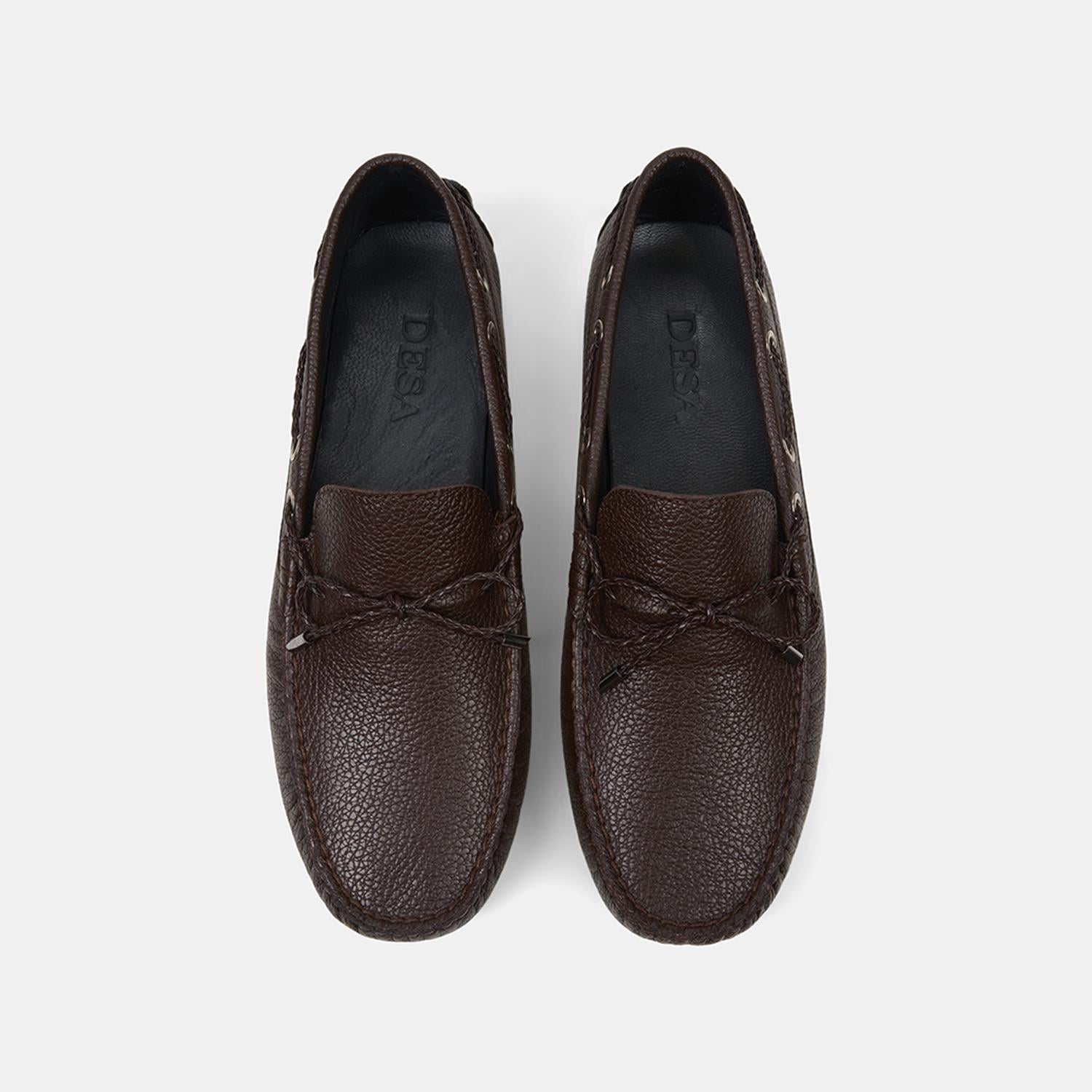 Erkek Kahve Zımba Detaylı İpli Deri Loafer