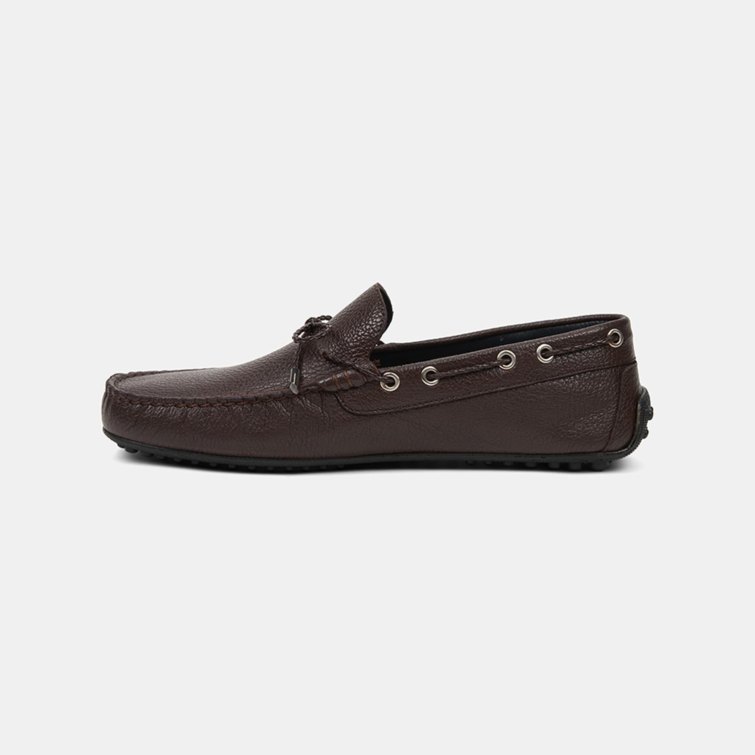 Erkek Kahve Zımba Detaylı İpli Deri Loafer