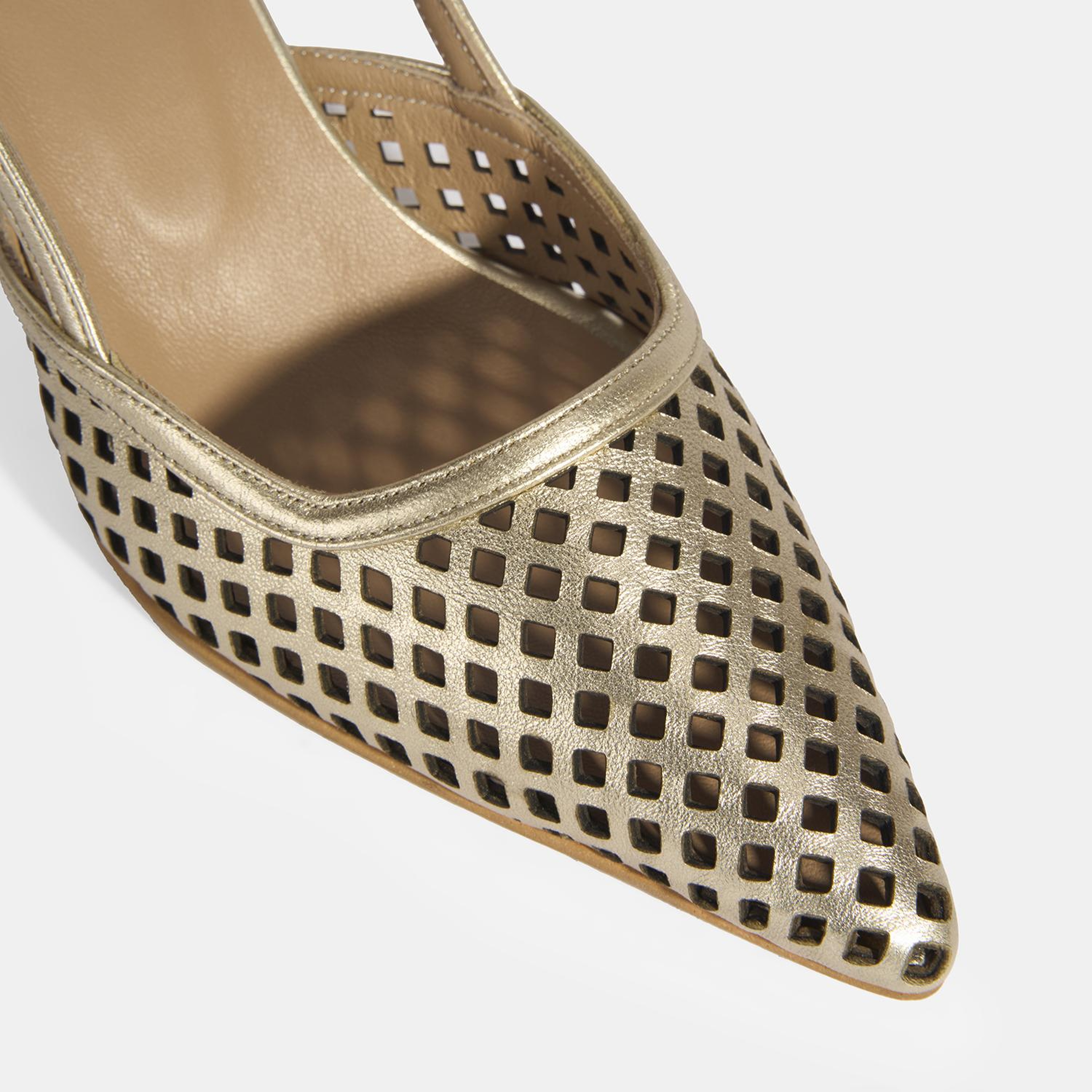 Kadın Perforeli Gold Deri Slingback Ayakkabı