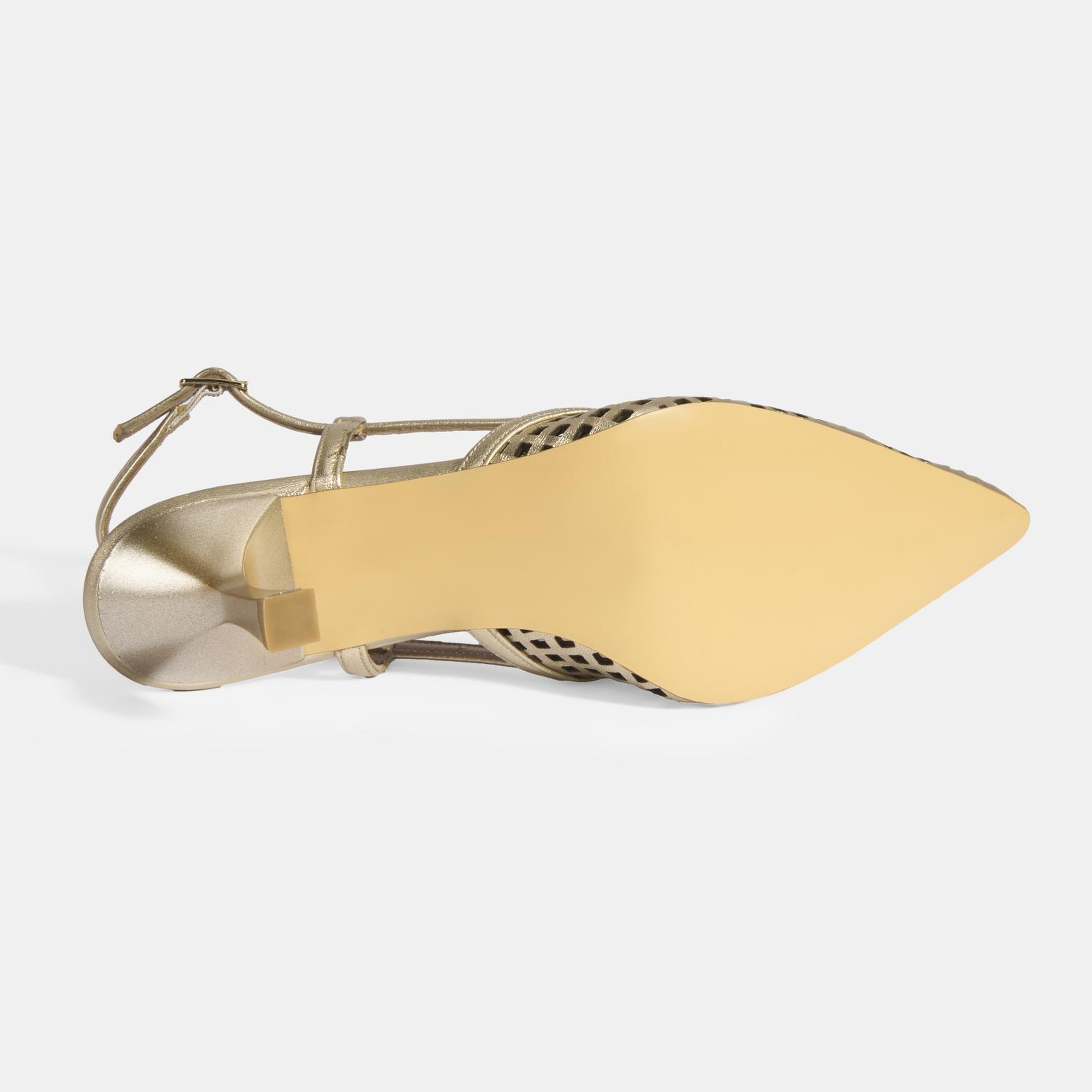 Kadın Perforeli Gold Deri Slingback Ayakkabı