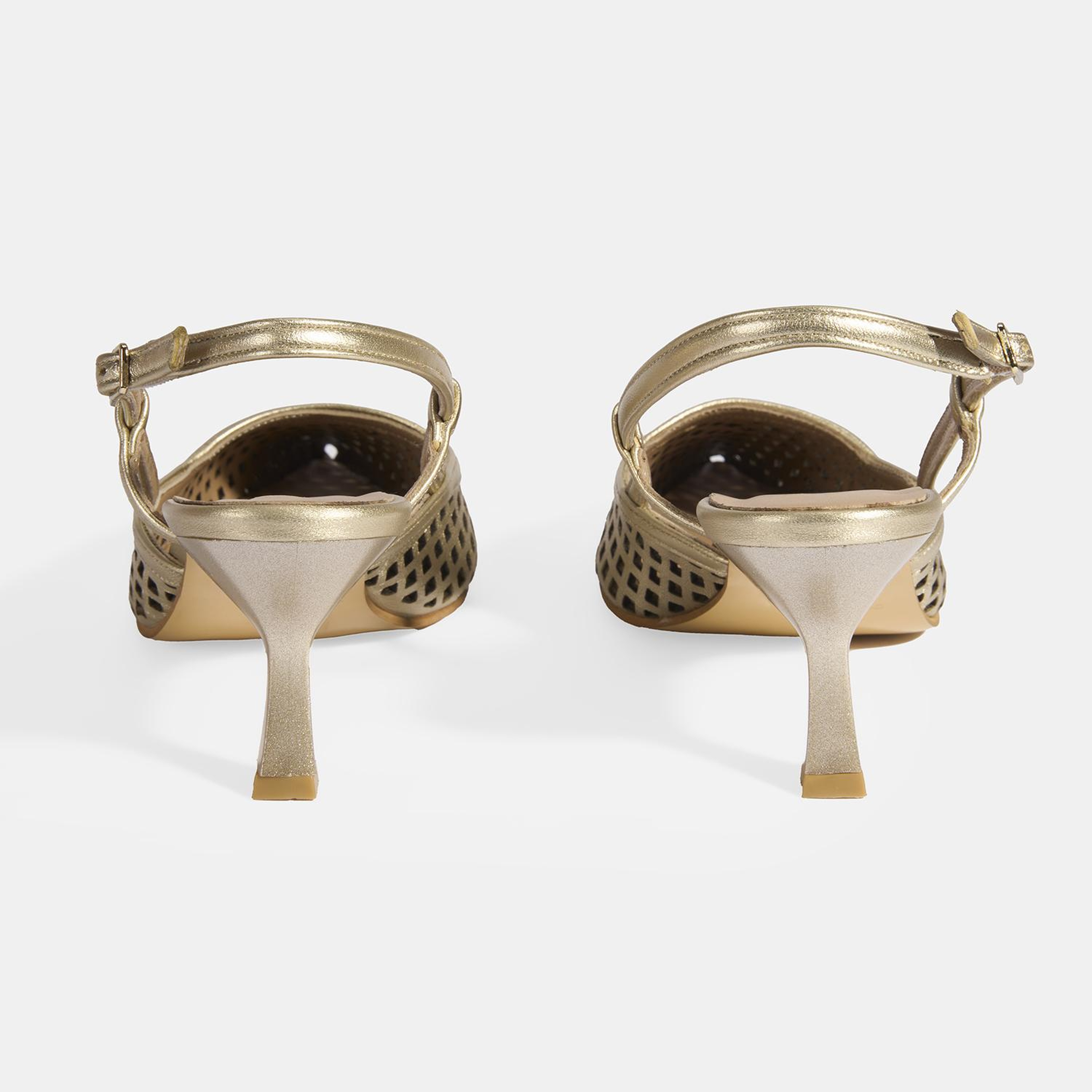 Kadın Perforeli Gold Deri Slingback Ayakkabı