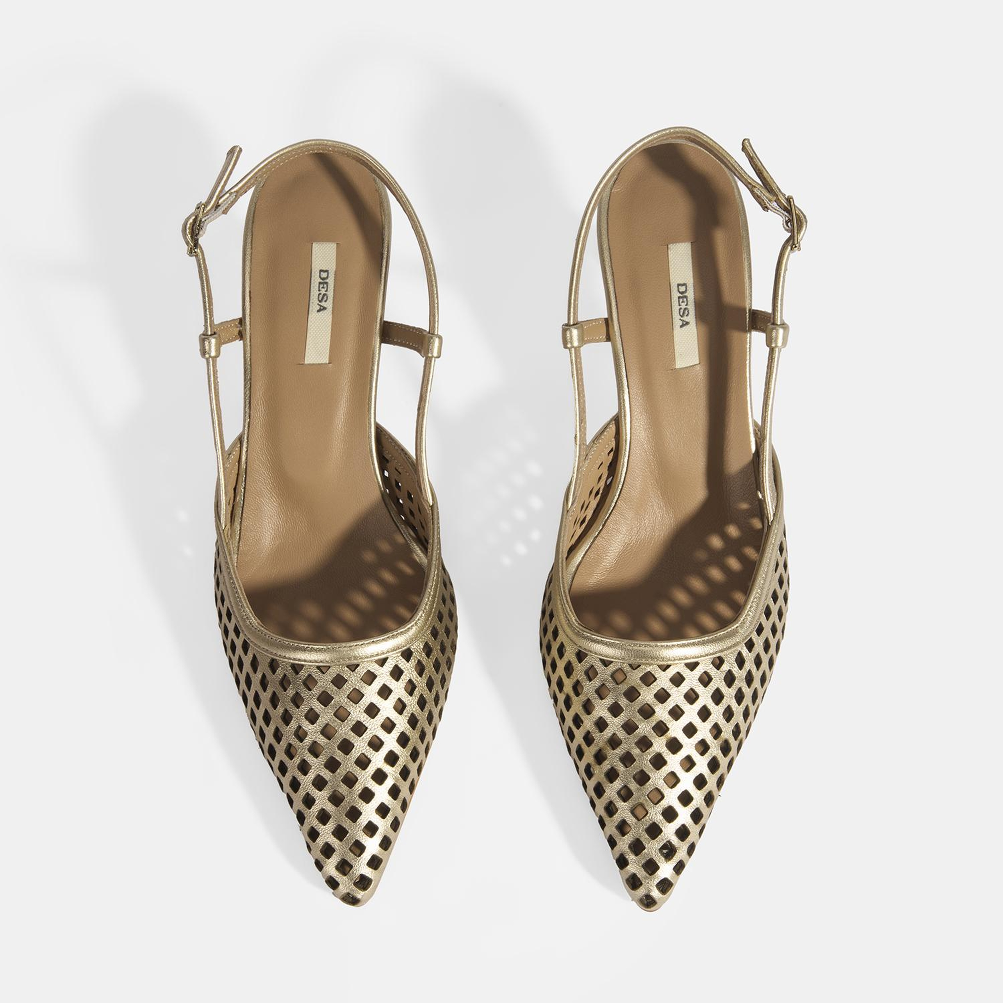 Kadın Perforeli Gold Deri Slingback Ayakkabı
