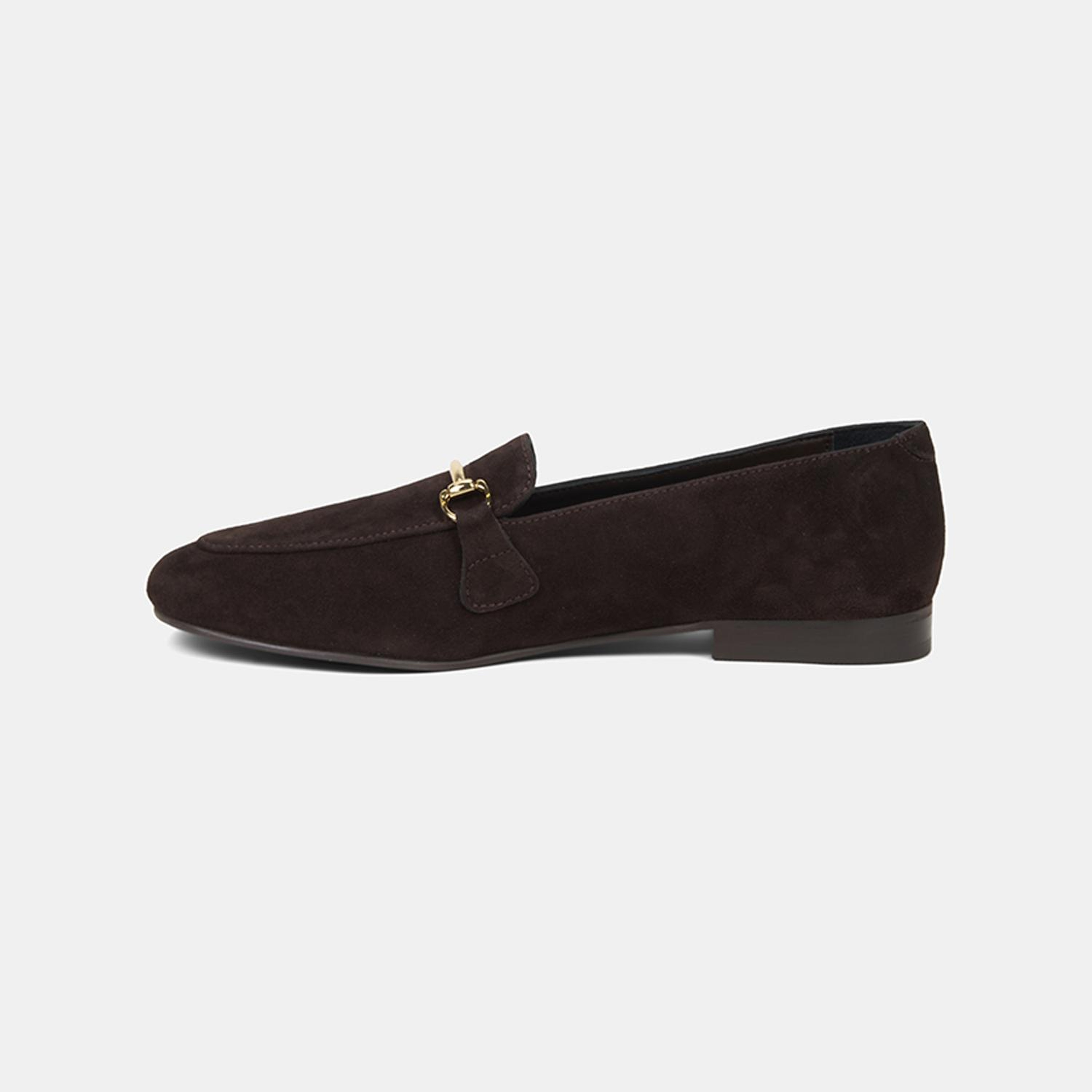 Kadın Kahve Metal Gold Tokalı Süet Deri Loafer